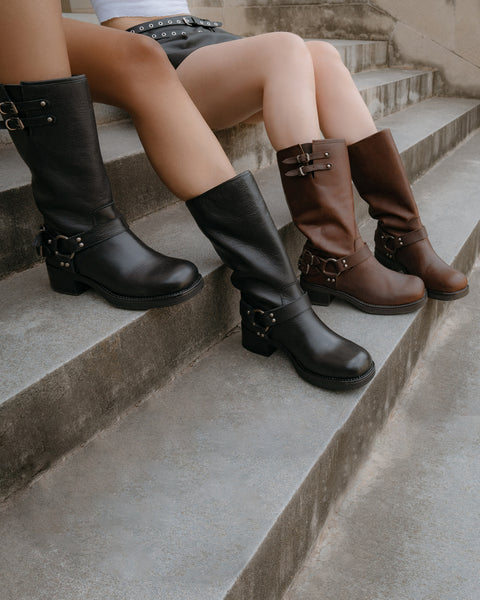 ASTOR Black Leather Knee High Boot | Women's Boots – Steve Madden