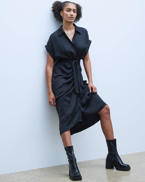 TORI Dress Black  Button Up Collared Midi Dress – Steve Madden