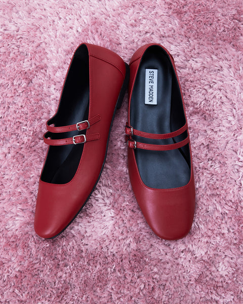 ALISAH Red Leather Mary Jane Flat