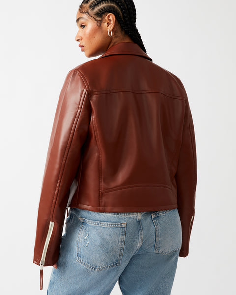 Buy VTMNTS women brown convertible leather and denim jacket for