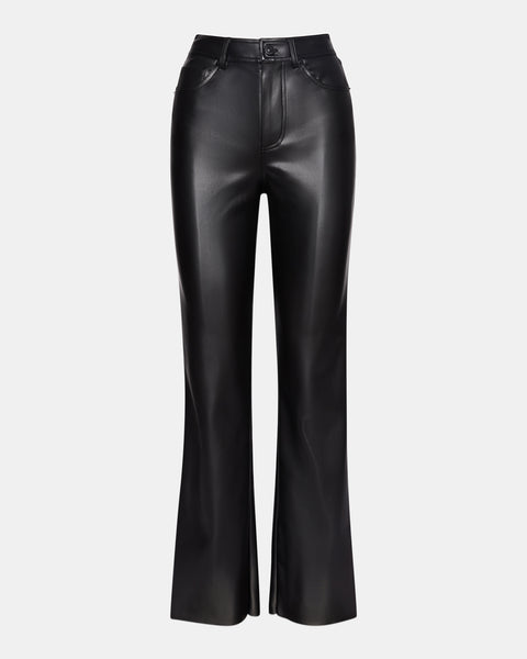 Black faux leather trousers with zippers and back pockets