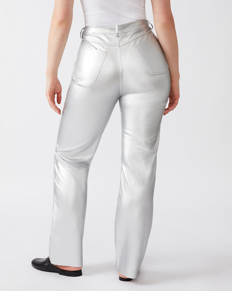 LOREN Pant Silver  Women's Faux Leather Straight Leg Pant – Steve