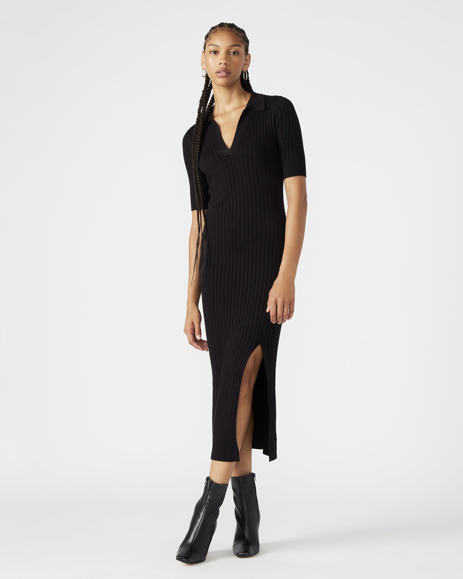 LINDY Dress Black | Collared Midi Dress Steve Madden LINDY Dress Black | Collared Midi Dress Steve Madden