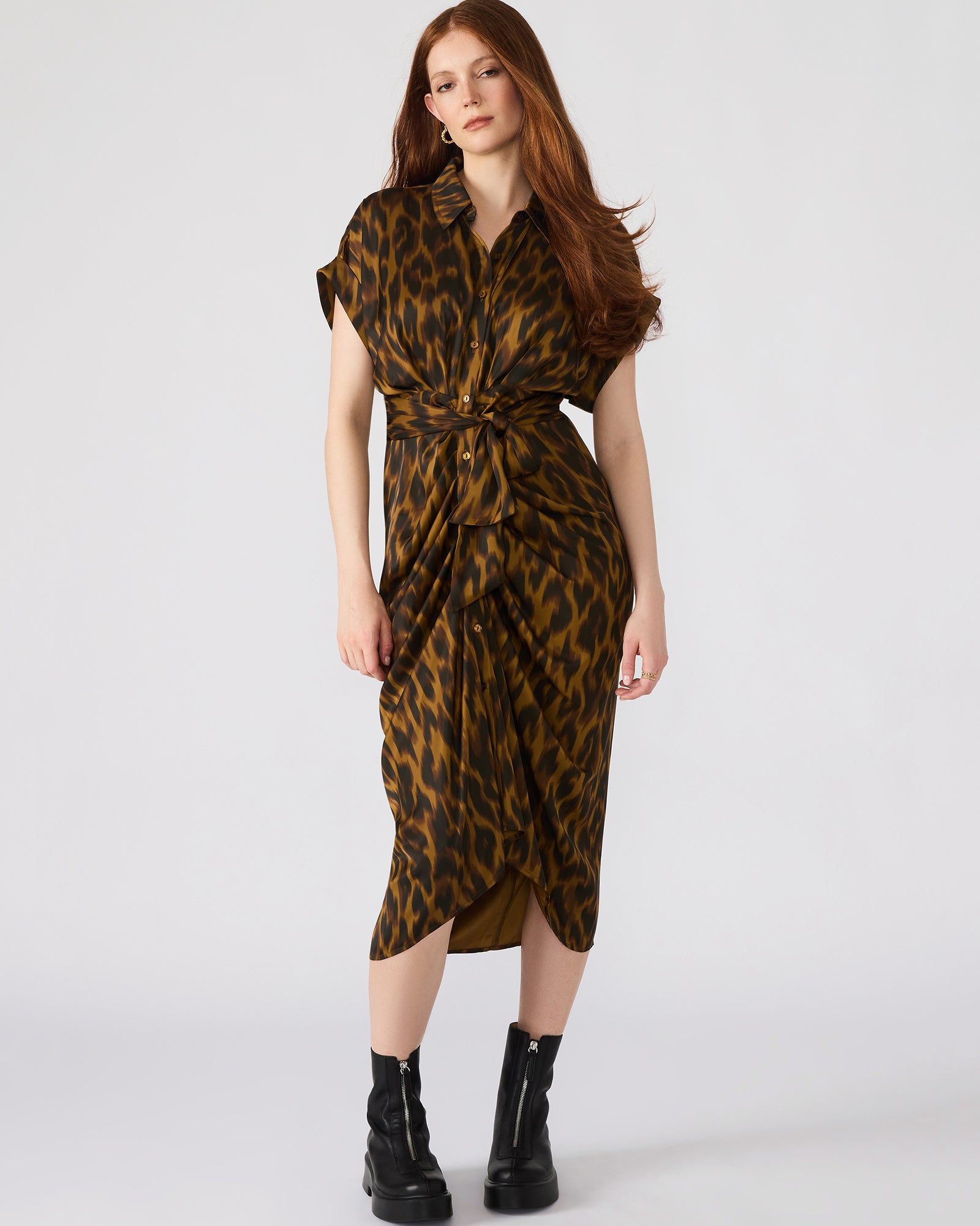 TORI Leopard Button Up Collared Midi Dress Steve Madden TORI Leopard Button Up Collared Midi Dress Steve Madden