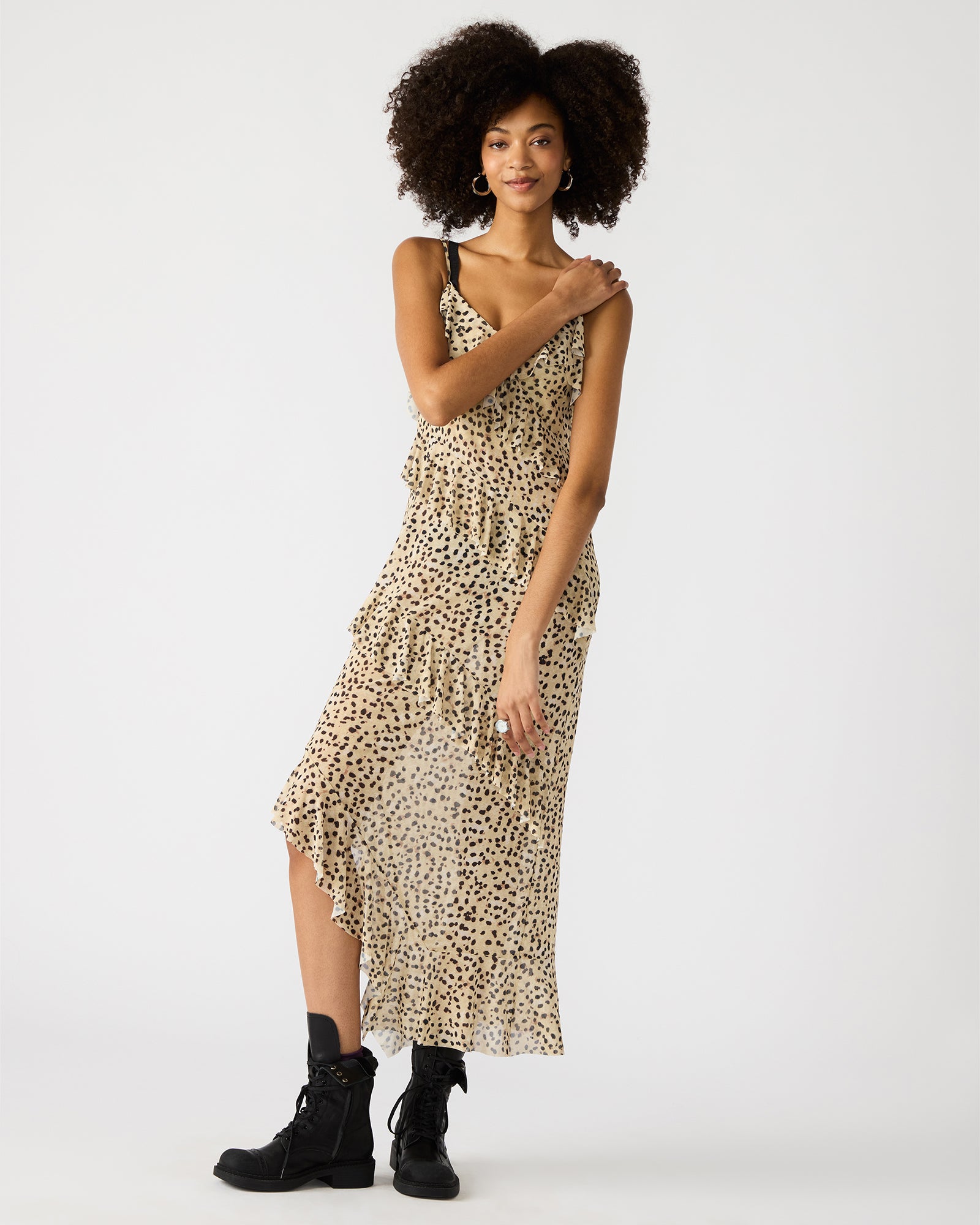 AIDA Sand Women's Flowy Sleeveless Ruffle Maxi Dress – Steve Madden