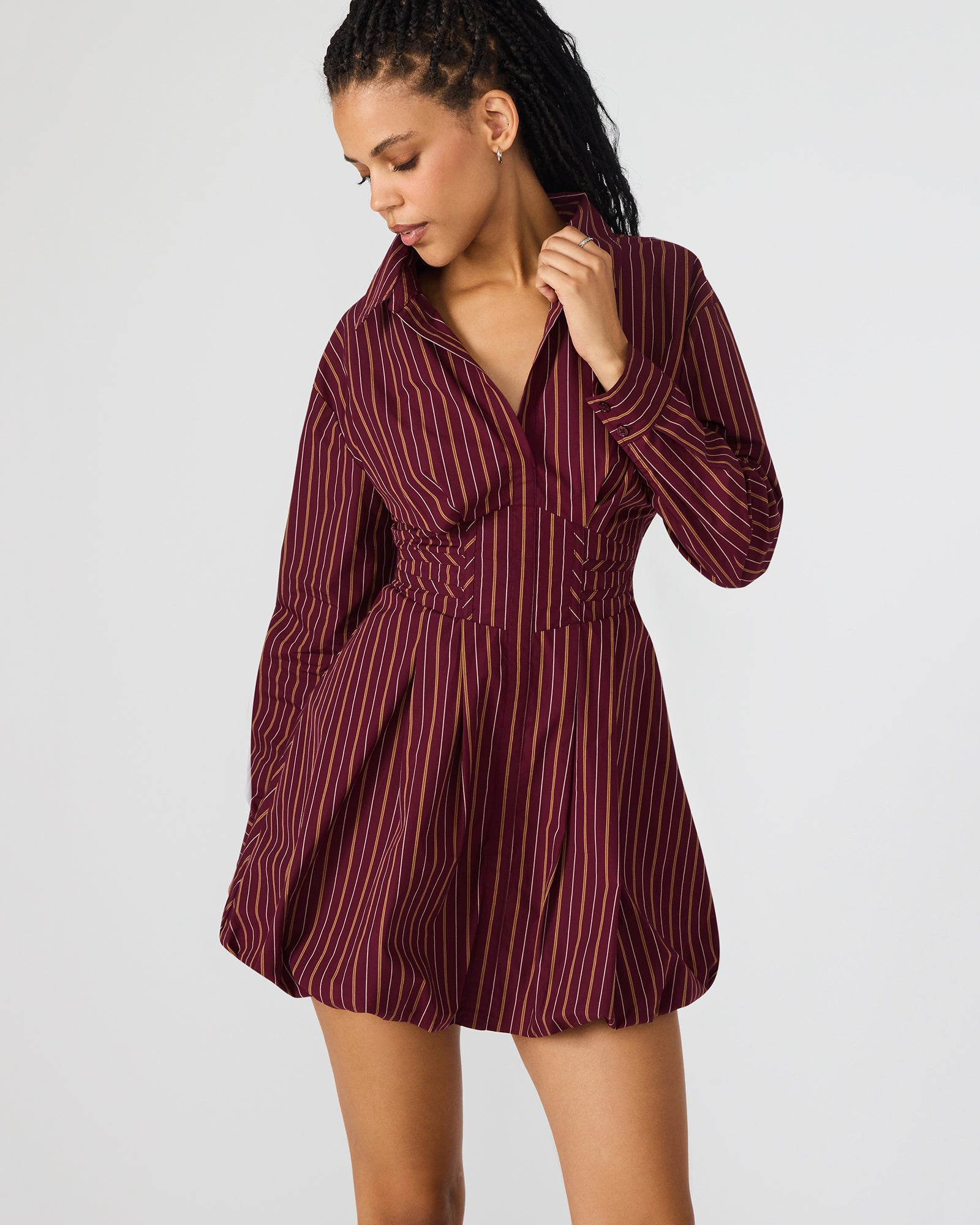 ARIELLE Wine Long-Sleeved Button-Up Bubble Women's Dress Steve Madden ARIELLE Wine Long-Sleeved Button-Up Bubble Women's Dress Steve Madden