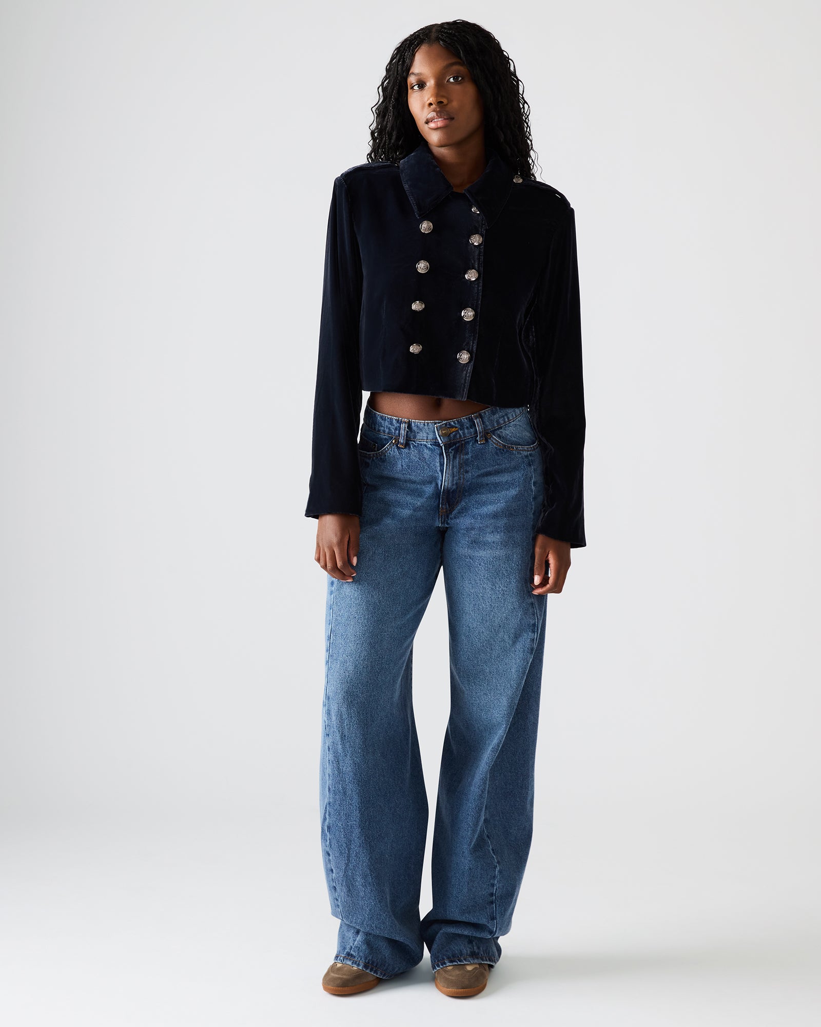 ＢＺＲＢＯＹ ＬＯＮＤＯＮ ジャケット TONIA Indigo Haze Velvet Button-Up Long-Sleeved Women's Blazer