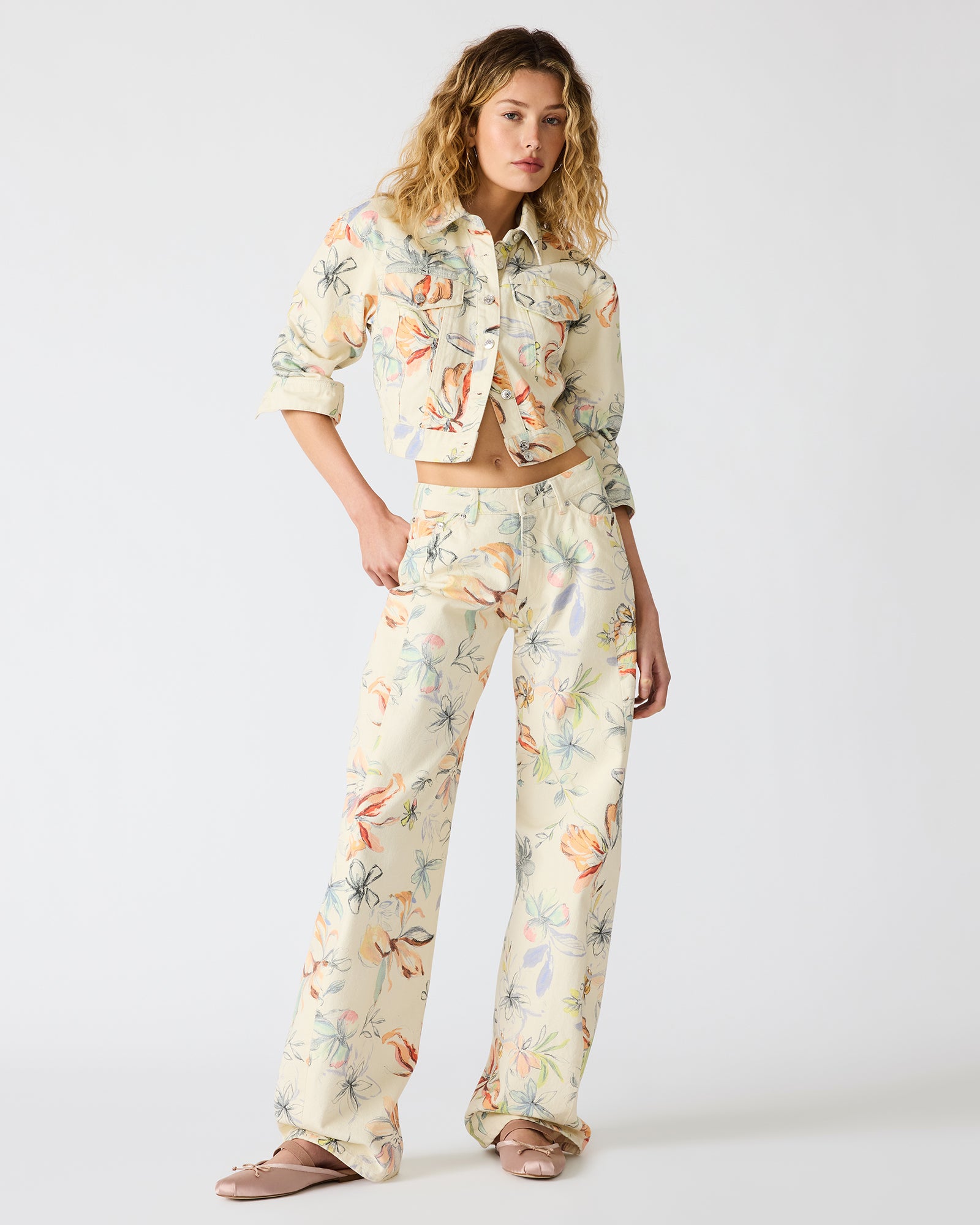 RORI Vintage Ivory Straight-Leg Denim Floral Print Women's Bottoms