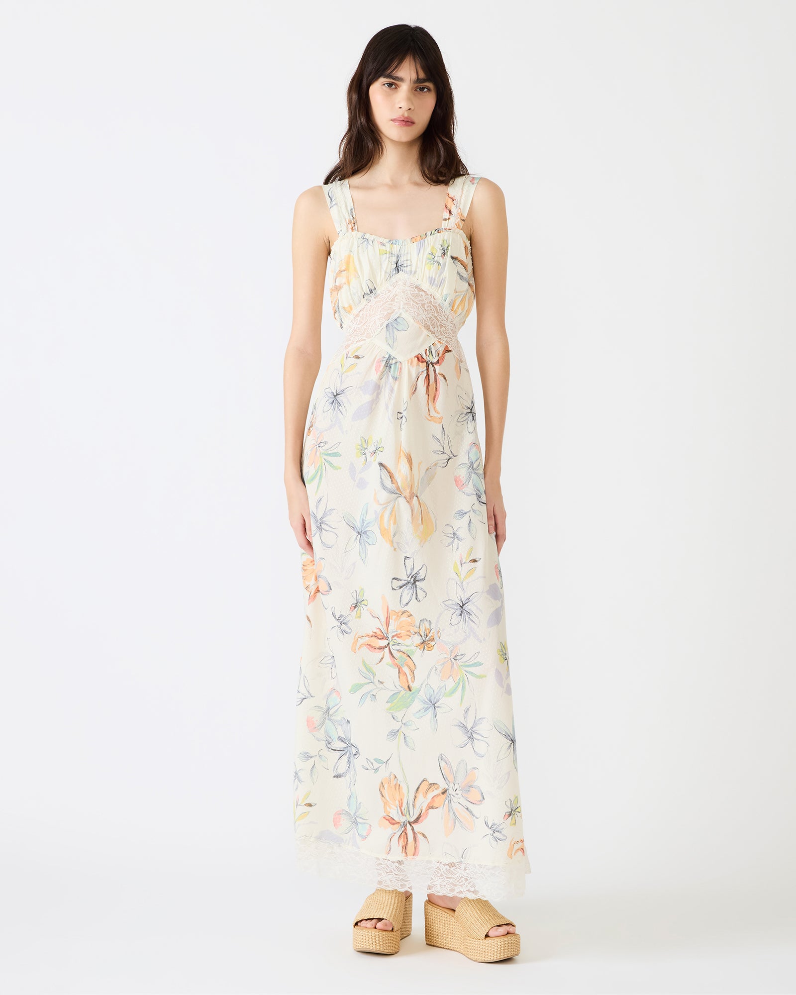 Steve Madden Women's Alexus Sweetheart Neck Maxi Dress - Notebook Floral - Size L Steve Madden Women's Alexus Sweetheart Neck Maxi Dress - Notebook Floral - Size L