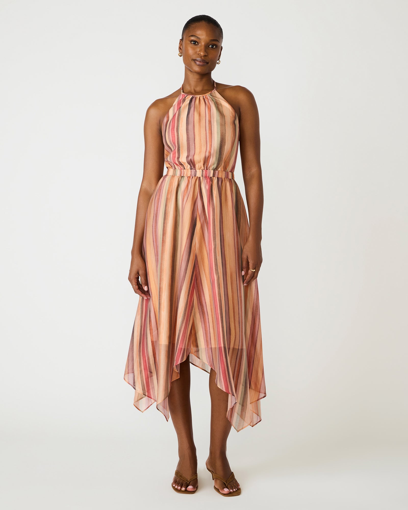 halter striped dress Satin A-line Halter Featured Back Wedding Dresses, MW947 main image 0