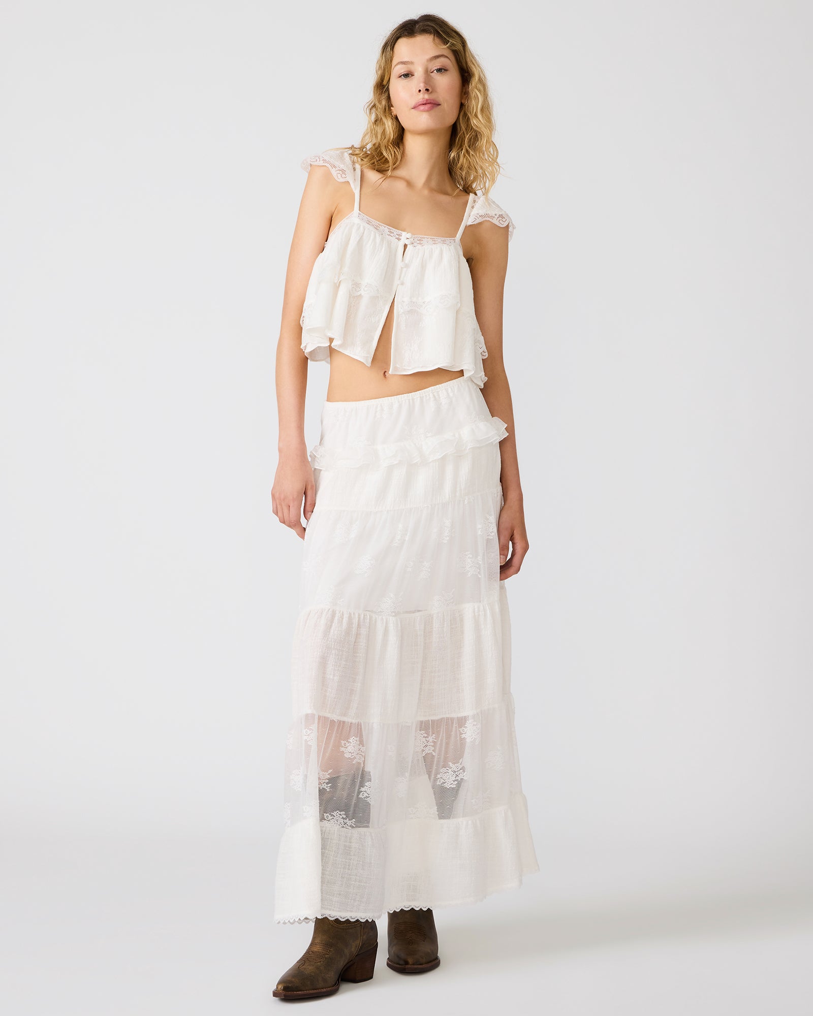 TARRYN Snow White Lace Ruffles Women's Maxi Skirt – Steve Madden