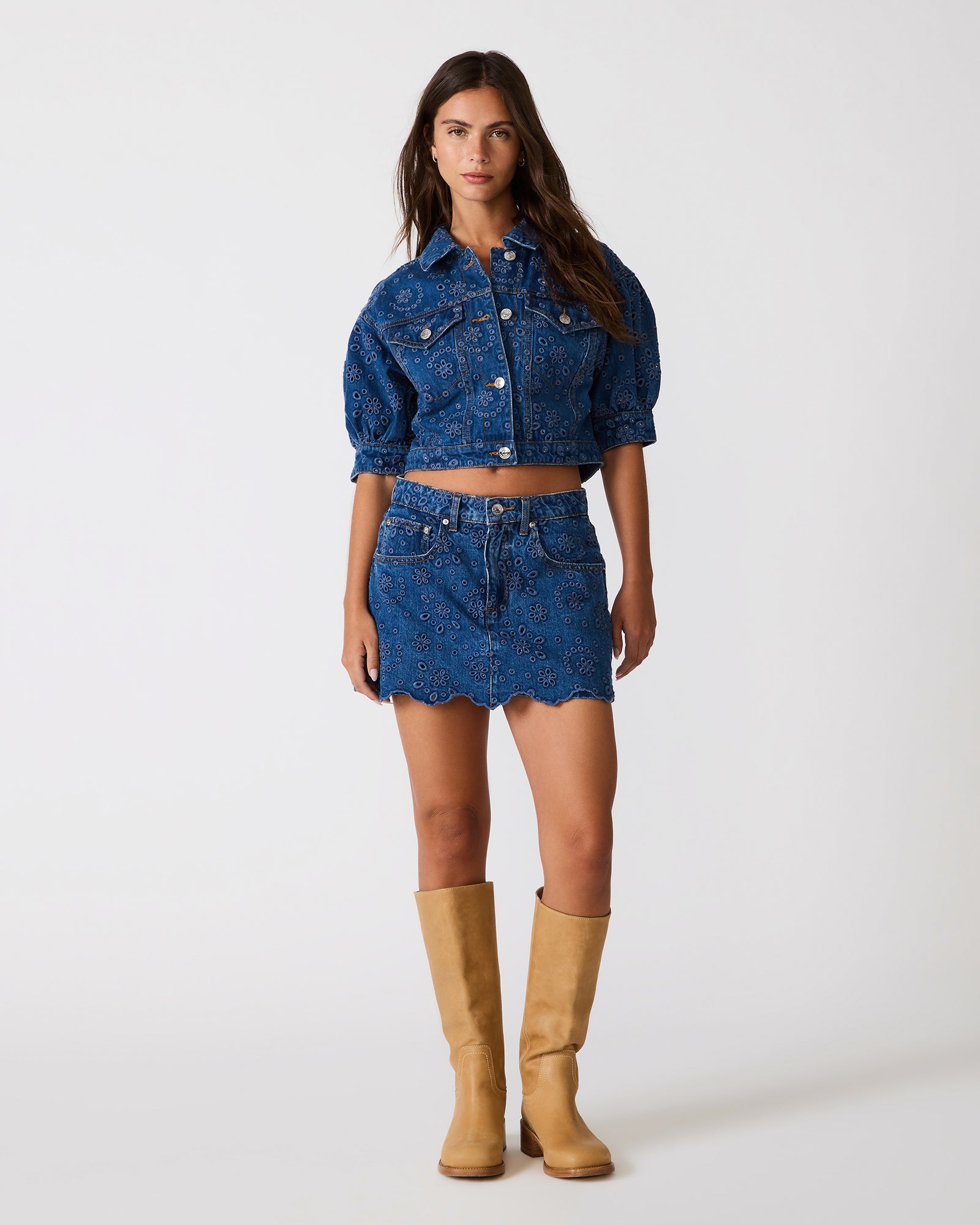 【未使用】draw drawers miniskirt navy DELILAH Blue Depths Eyelet Denim Set Women's Skort – Steve Madden