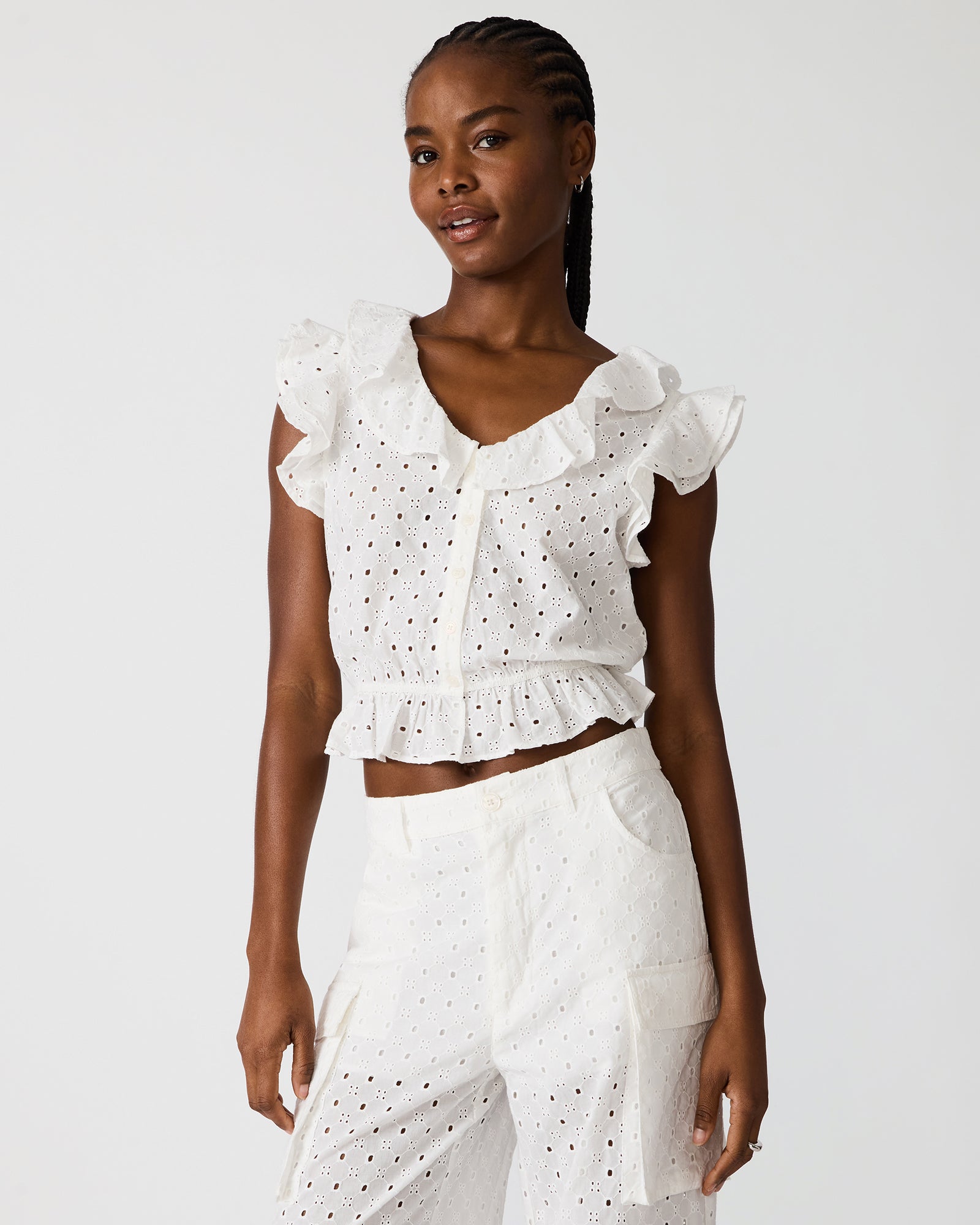 【Mme eme】Ruffle knit tops Shelly Ruffled Sweater Top in Ivory - FINAL SALE