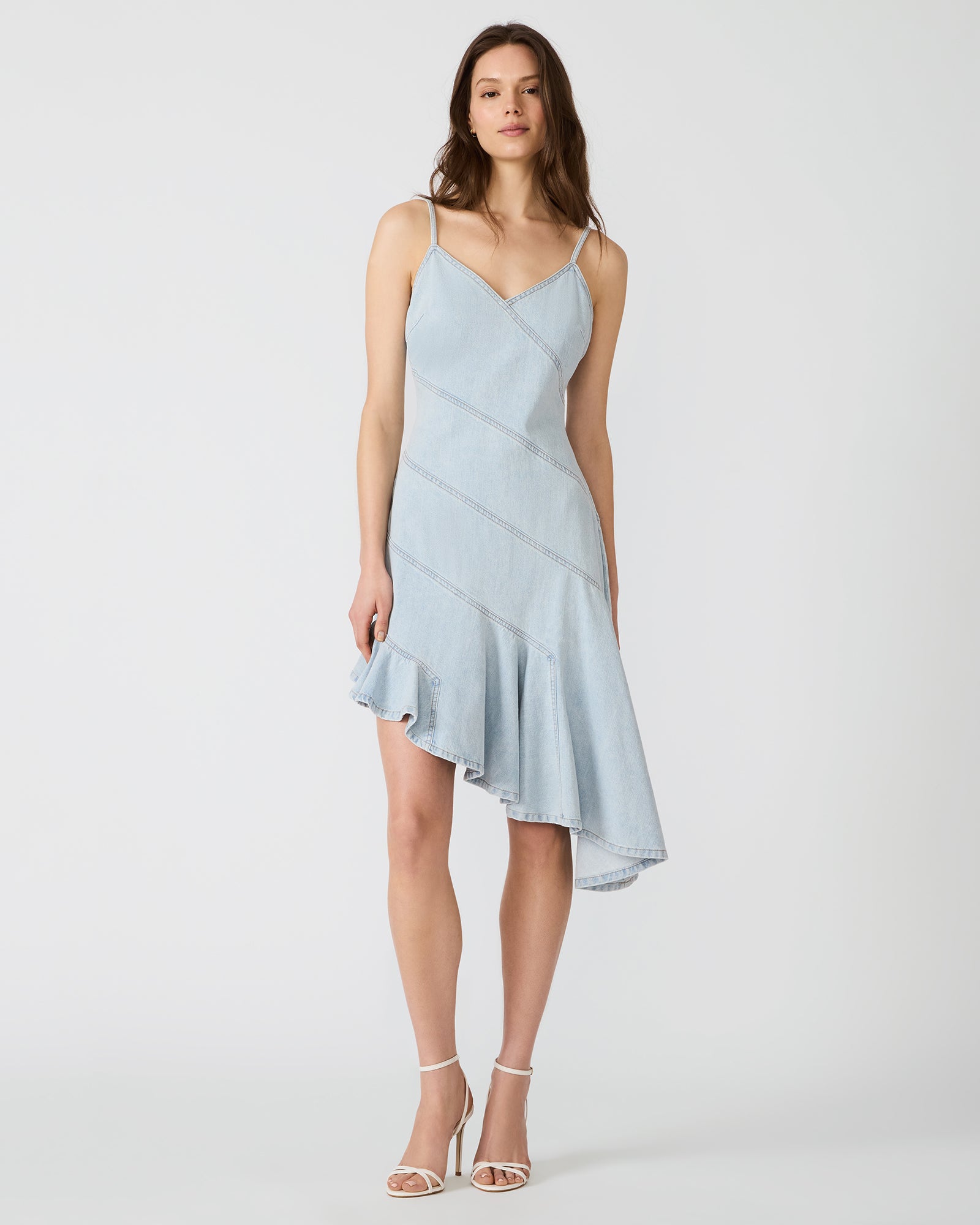 ELLIS Hazey Blue Denim Asymmetrical Sleeveless Women's Midi Dress ELLIS Hazey Blue Denim Asymmetrical Sleeveless Women's Midi Dress