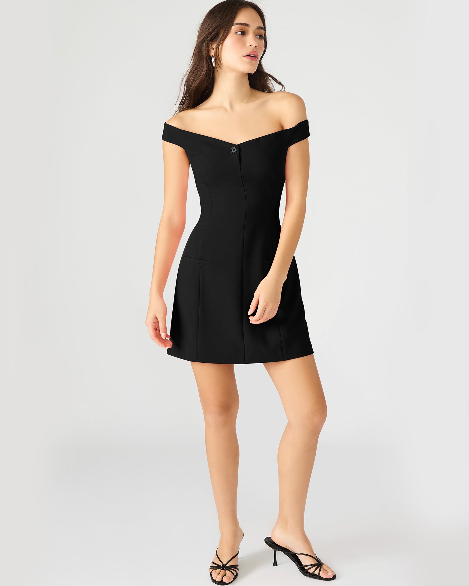 Steve Madden Yana Off-the-Shoulder Mini Dress, Womens, 6, Black Steve Madden Yana Off-the-Shoulder Mini Dress, Womens, 6, Black