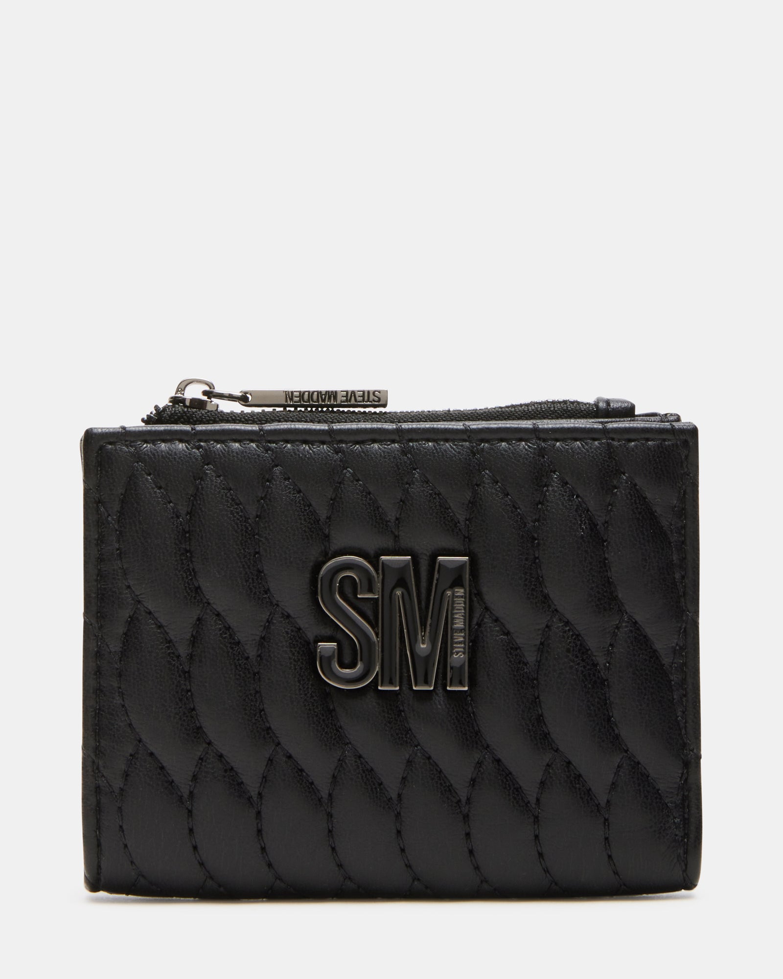 BAZAR Wallet Black Quilted Top-Zipper Button-Snap Mini Wallet