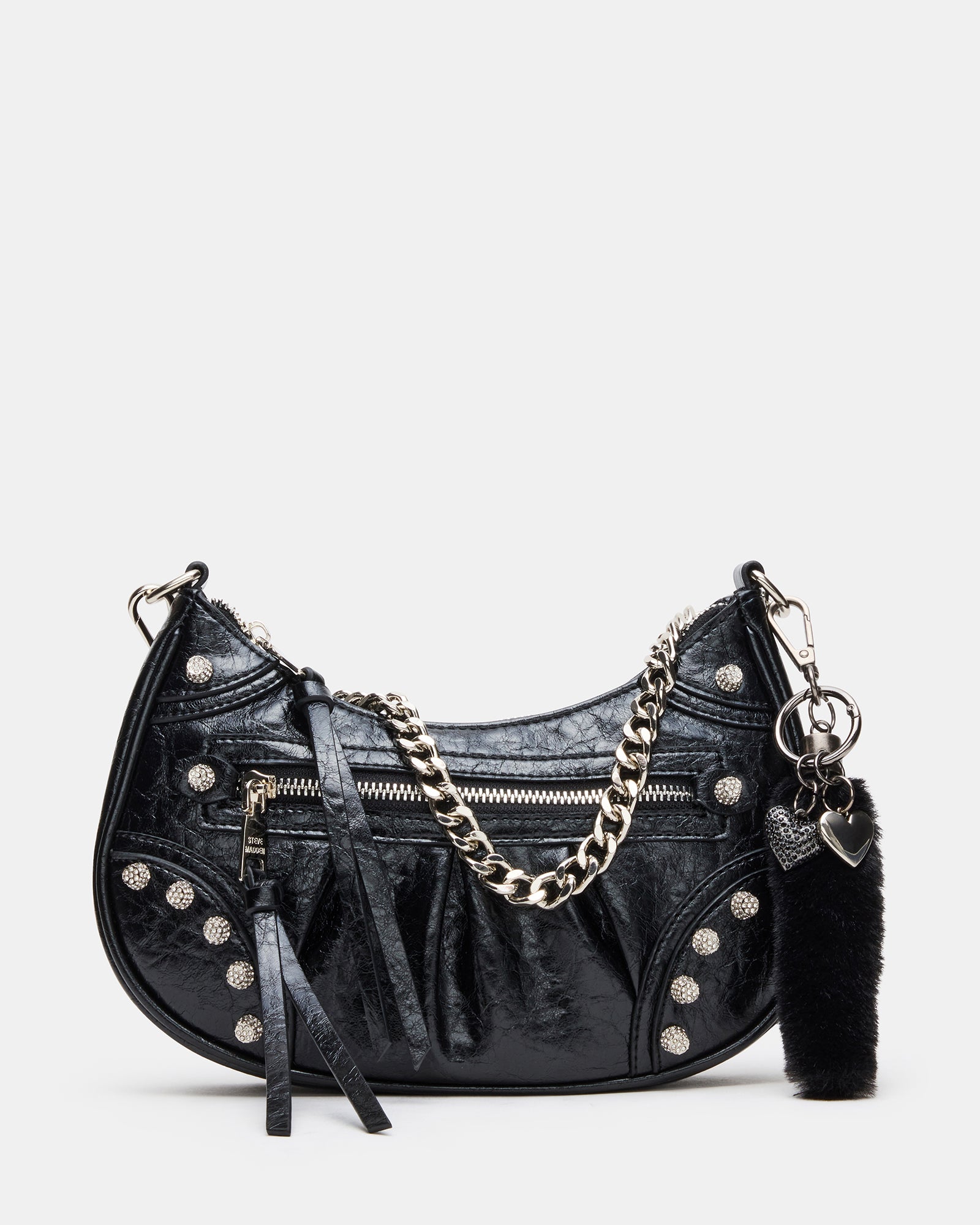 ERIKA Bag Black Rhinestone Embellished Studded Crinkle Moto ERIKA Bag Black Rhinestone Embellished Studded Crinkle Moto