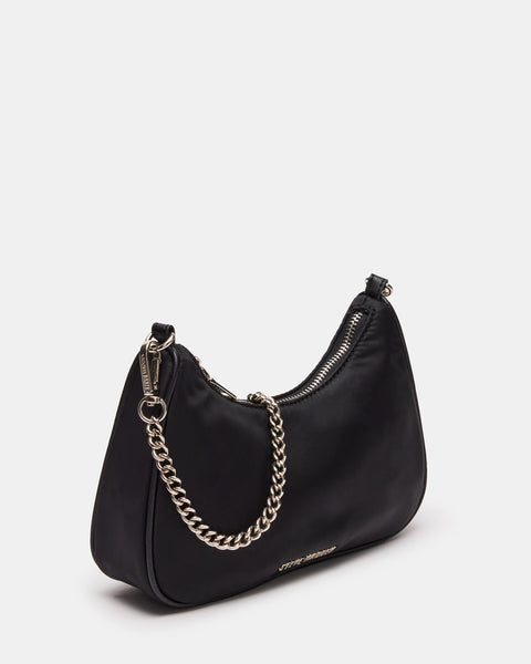 Black Handbag + Black Leather Chain Shoulder Strap Set