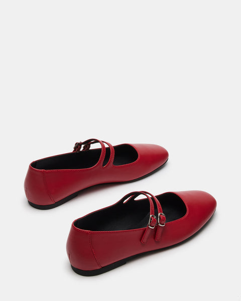 ALISAH Red Leather Mary Jane Flat