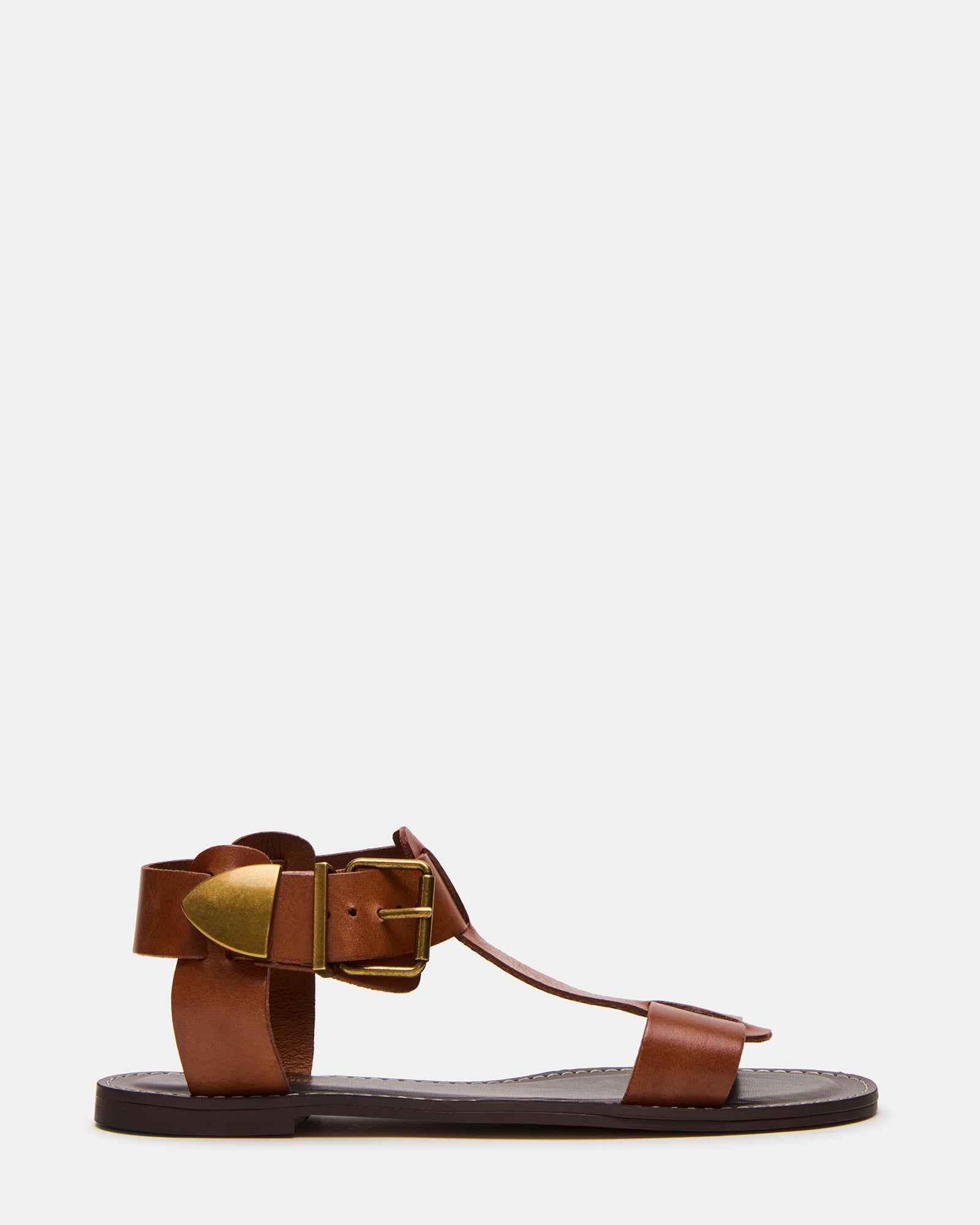 BRAZINN Tan Leather Strappy Flat Sandal Women's Sandal – Steve Madden