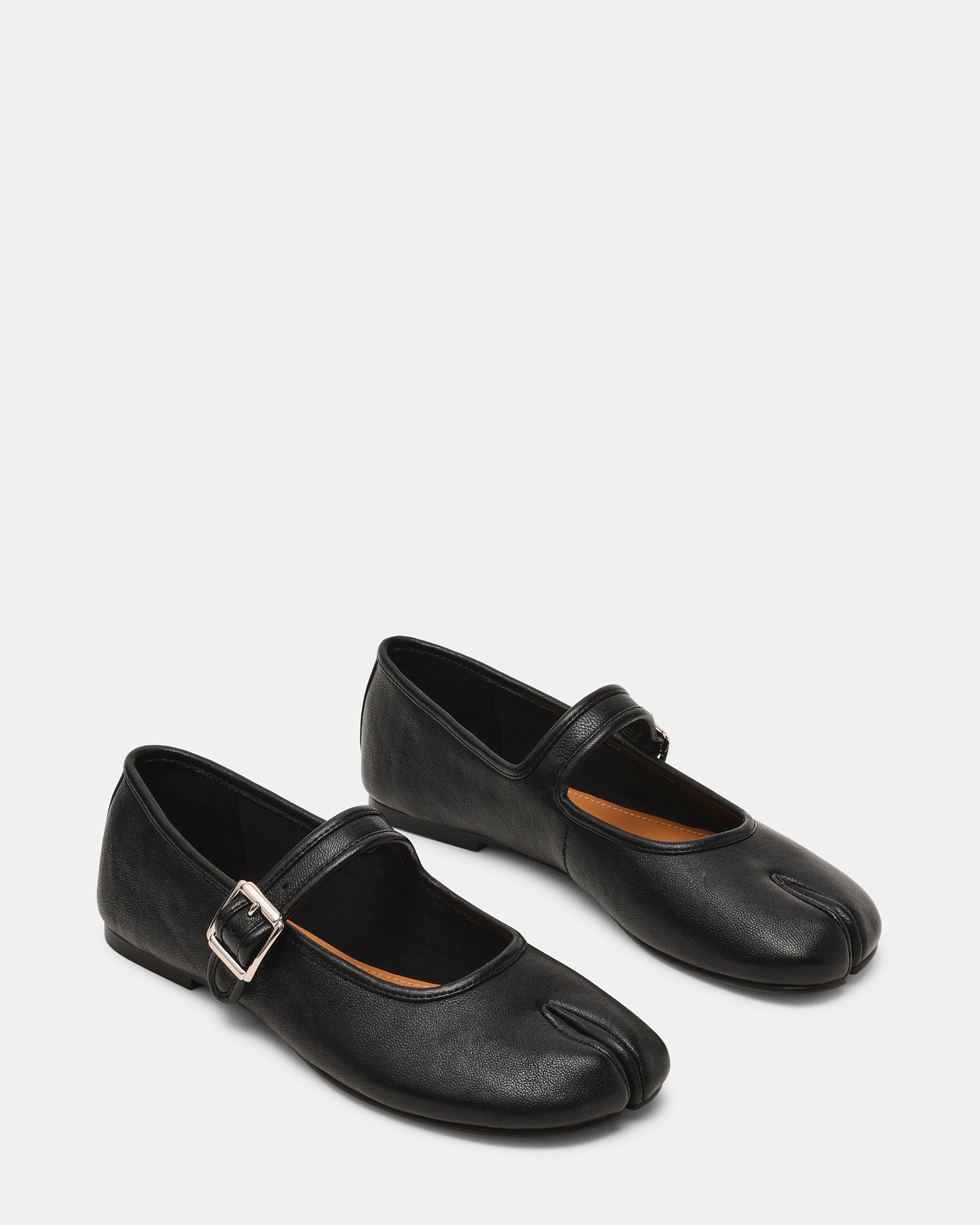 CALARA Black Leather Tabi Mary Jane Split Toe Ballet Women's Flat