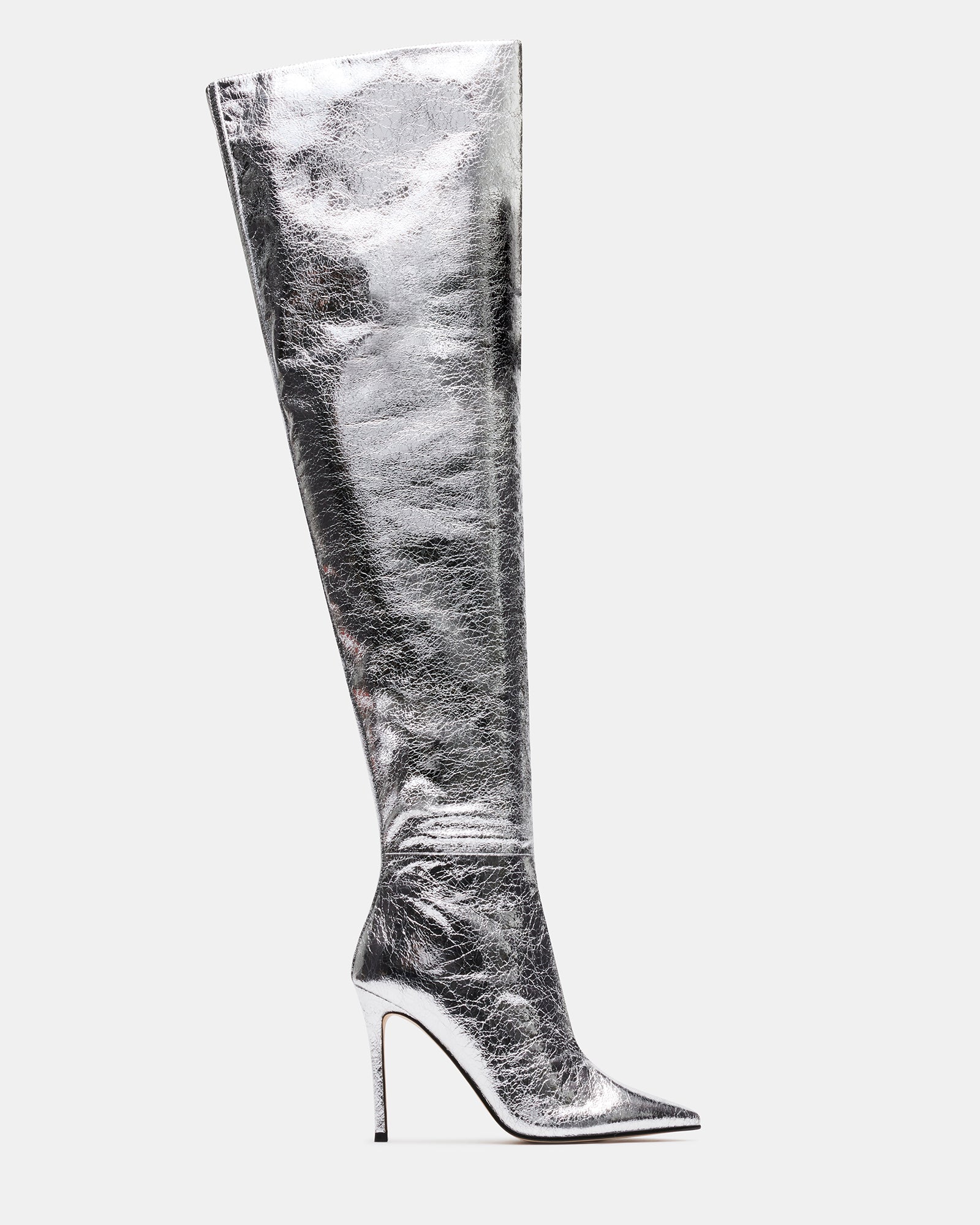 EPIC Silver Pointed Toe Thigh High Boot | Women’s Boots – Steve Madden