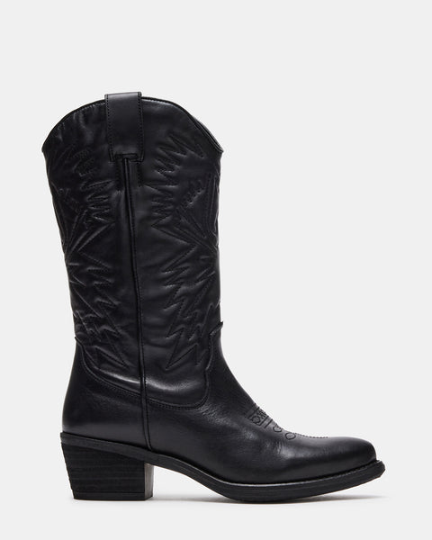 HAYWARD Black Leather Western Boots | Women's Leather Cowboy Boots – Steve Madden