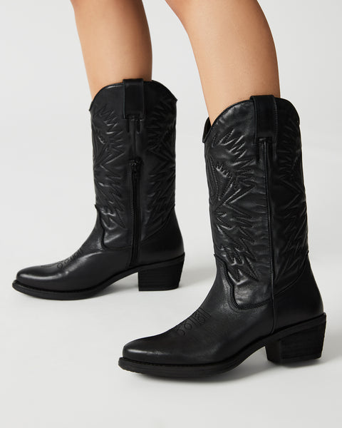 HAYWARD Black Leather Western Boots  Women's Leather Cowboy Boots – Steve  Madden
