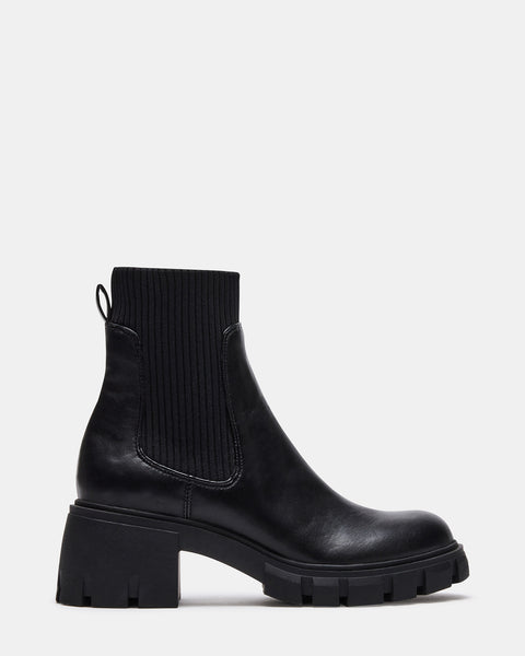 HUTCH Black Ankle Boots for Women  Stacked Block Heel & Lug Sole – Steve  Madden