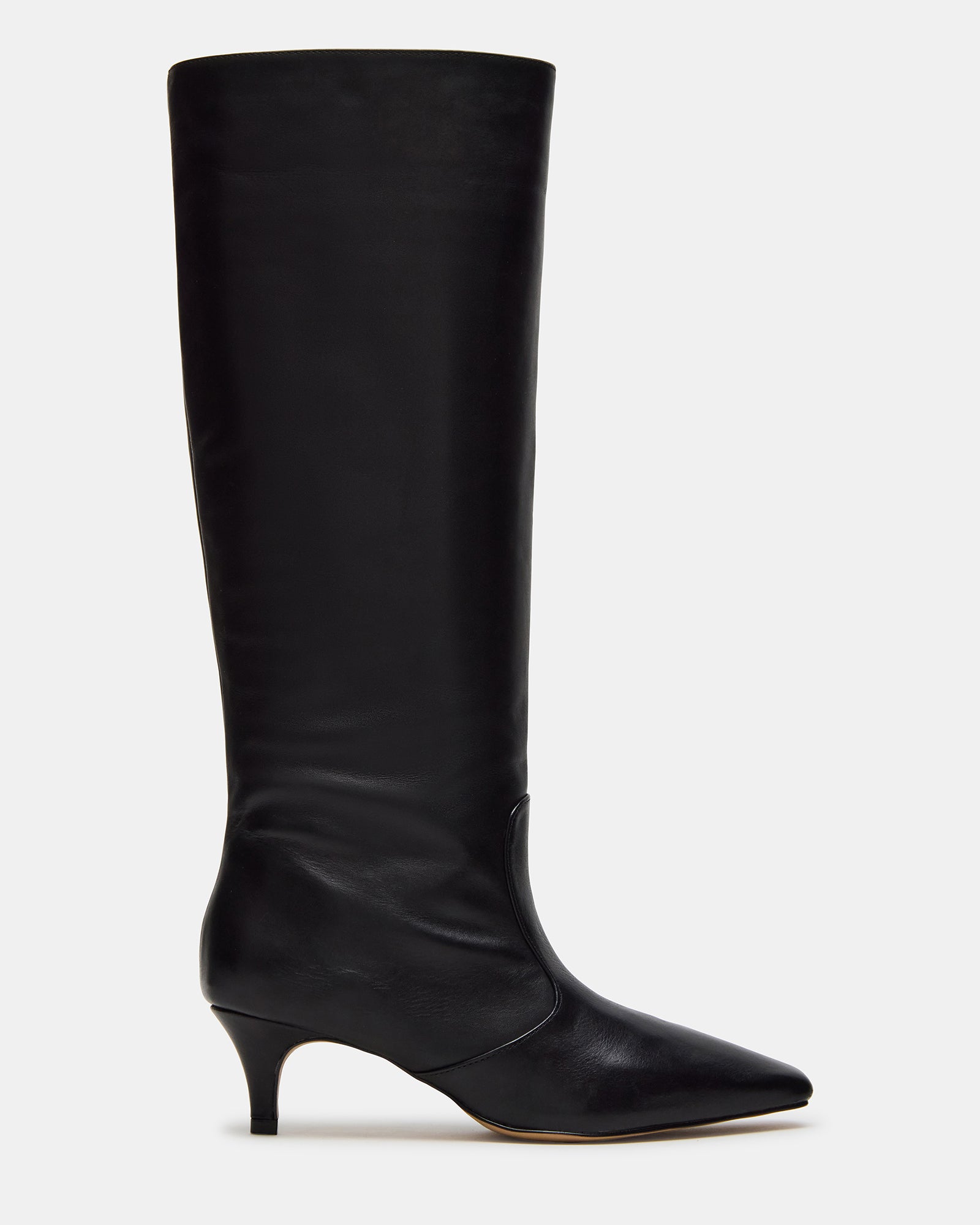 LANDER Black Leather Knee-High Kitten Heel Women's Boot – Steve Madden