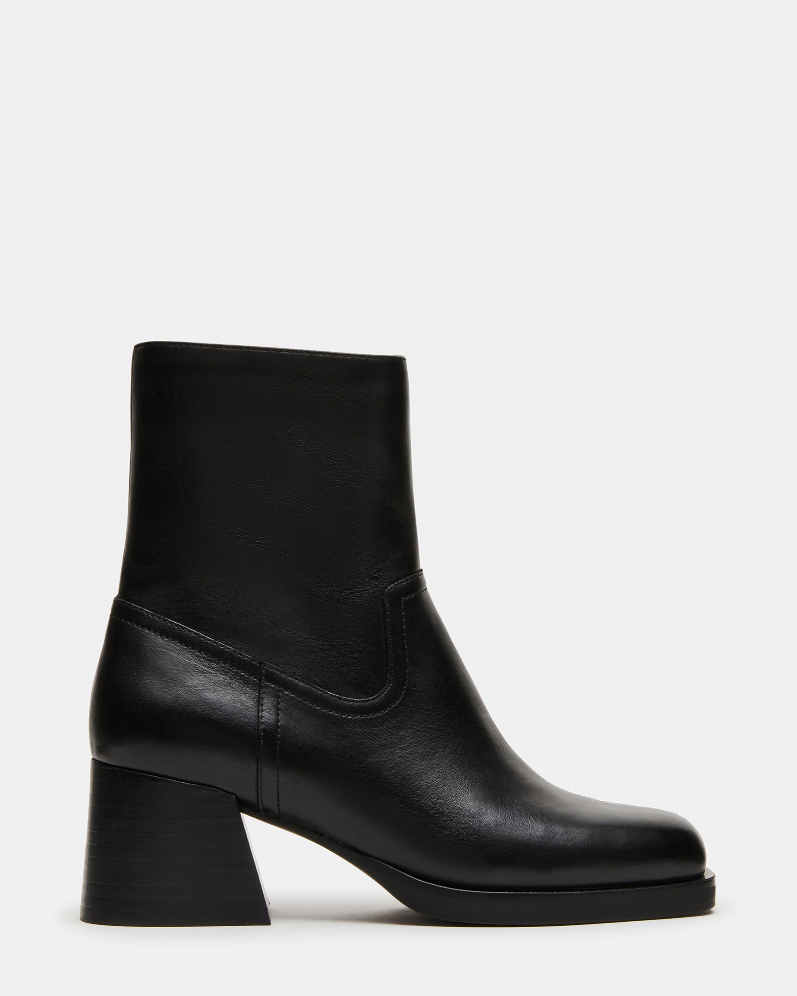 LATCHES Black Leather Square-Toe Block Heel Women's Ankle Boot Steve Madden LATCHES Black Leather Square-Toe Block Heel Women's Ankle Boot Steve Madden
