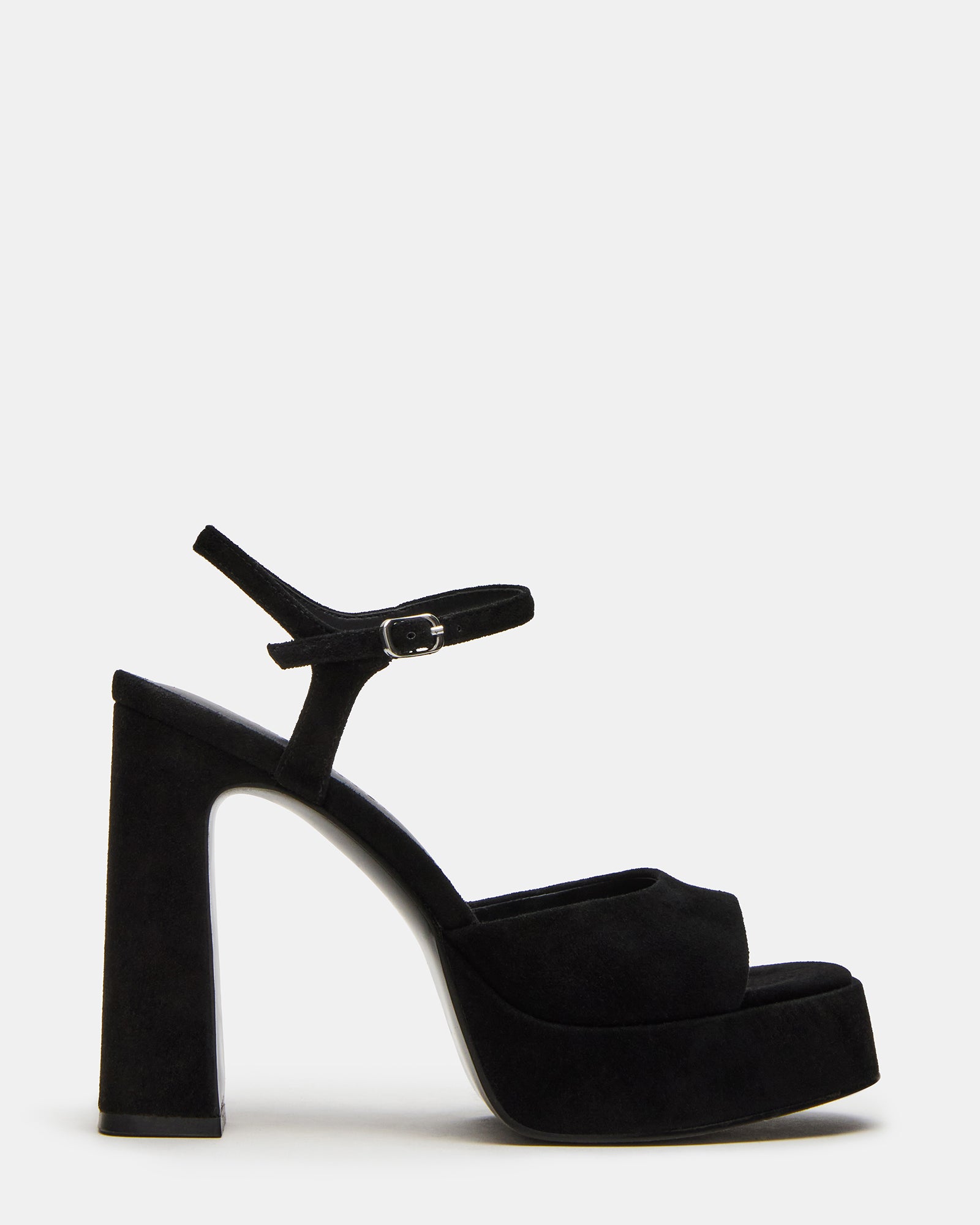 LINADRA Black Suede Women's Platform Square-Toe Strappy Heel