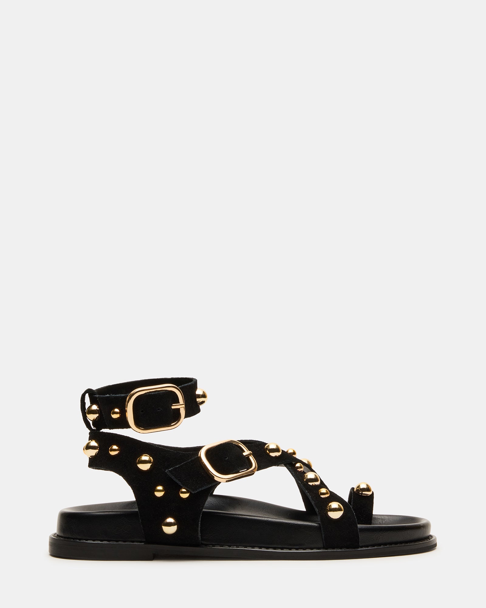 LINEAR Black Suede Strappy Footbed Studded Women's Sandal – Steve