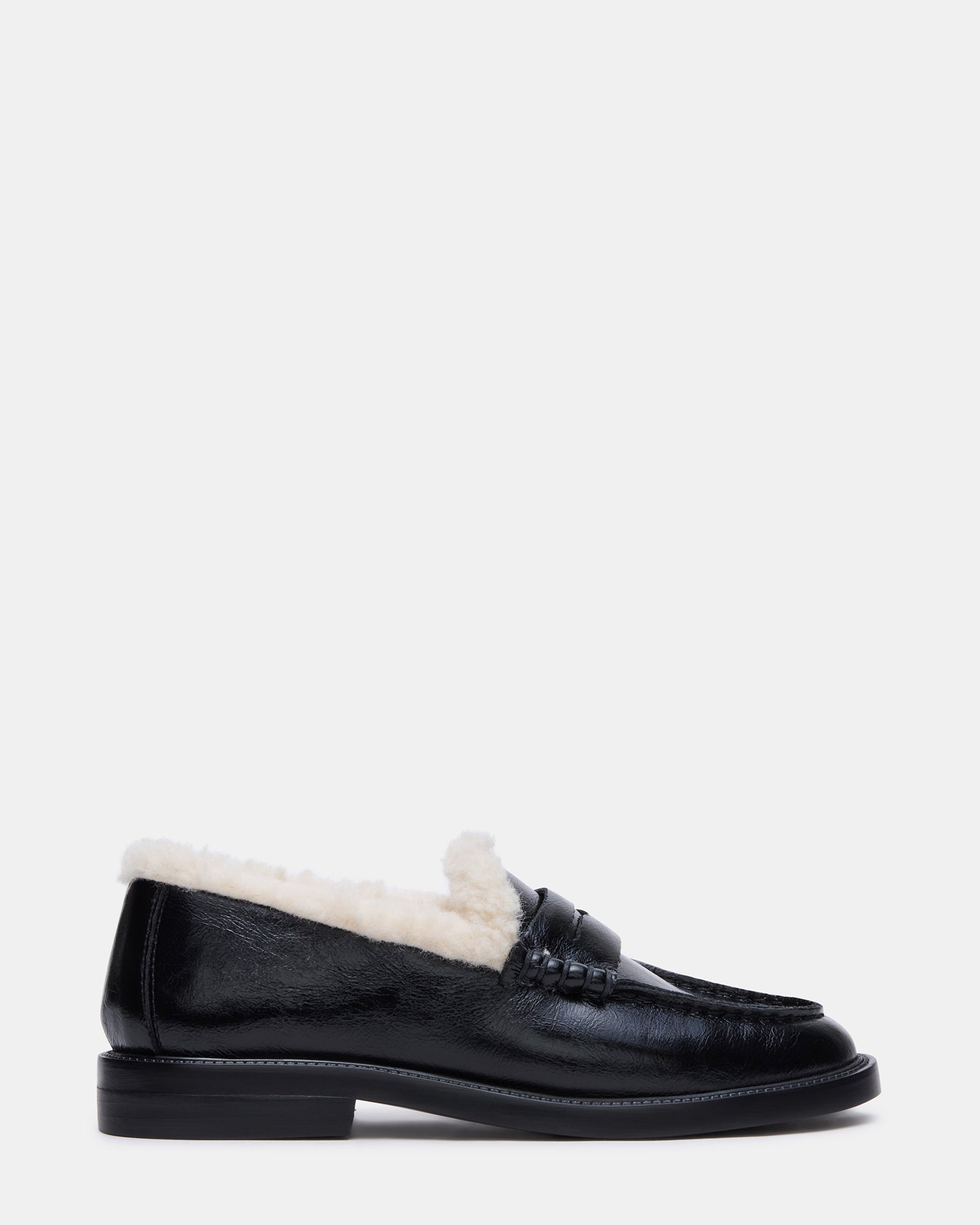MADISON Faux Fur Black Leather Penny Loafer – Steve Madden