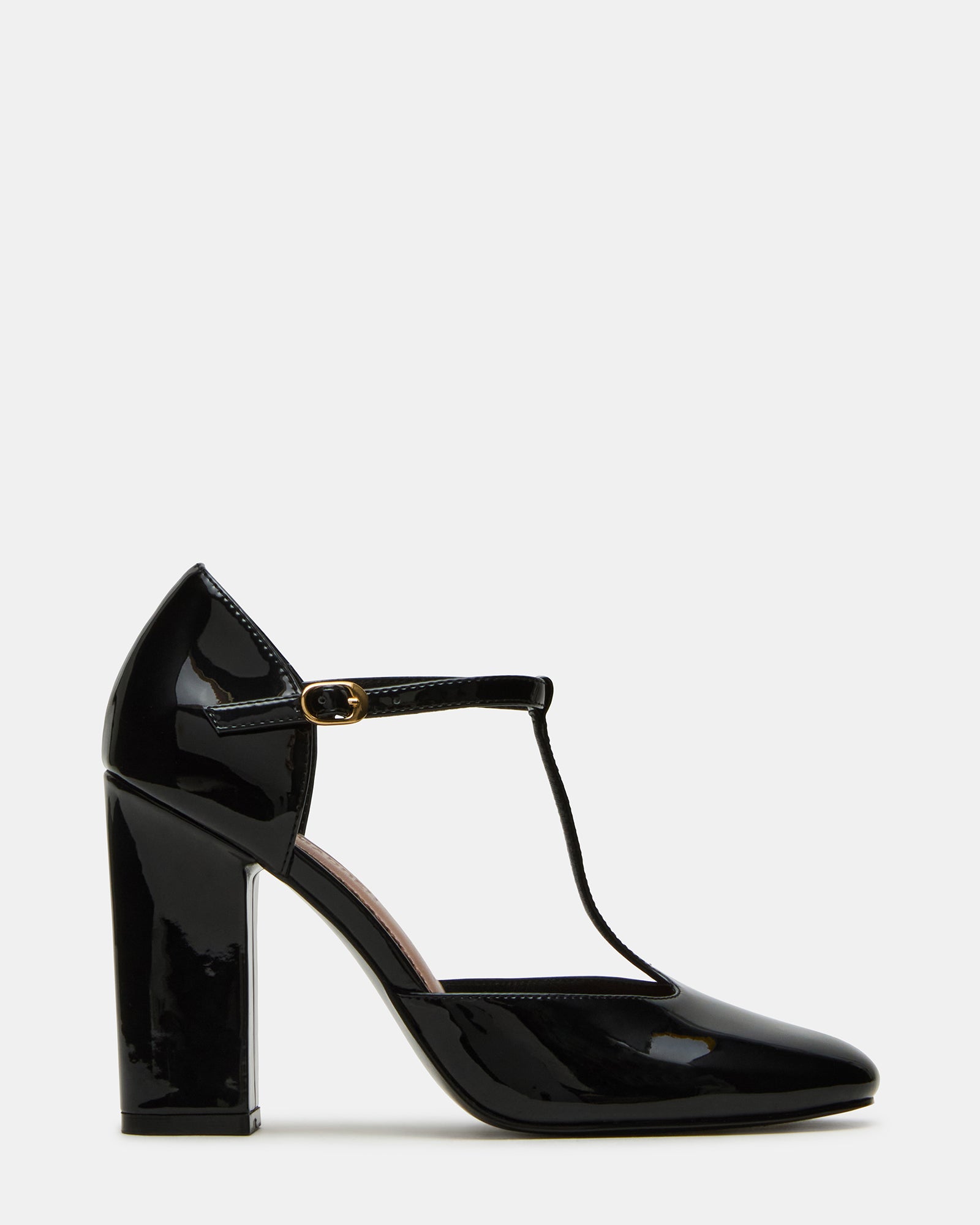 MALCOLM Black Patent T-Strap Block Heel Women's Heel