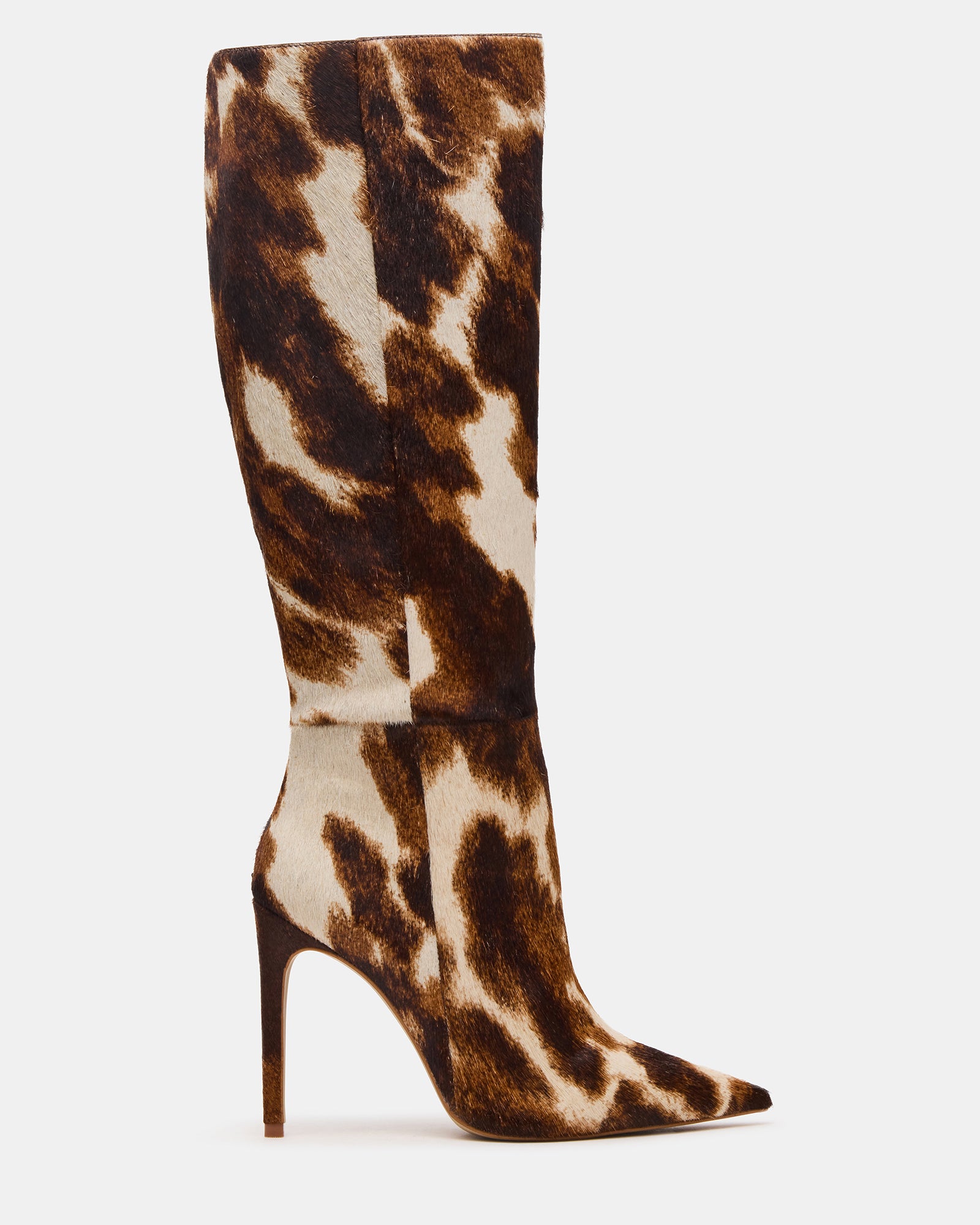 MOOMMO Women's Kitten Heel Mid Calf Boots - Pointed Toe, Animal Print, Wide Calf Pleated, Matte Leather Pull-On