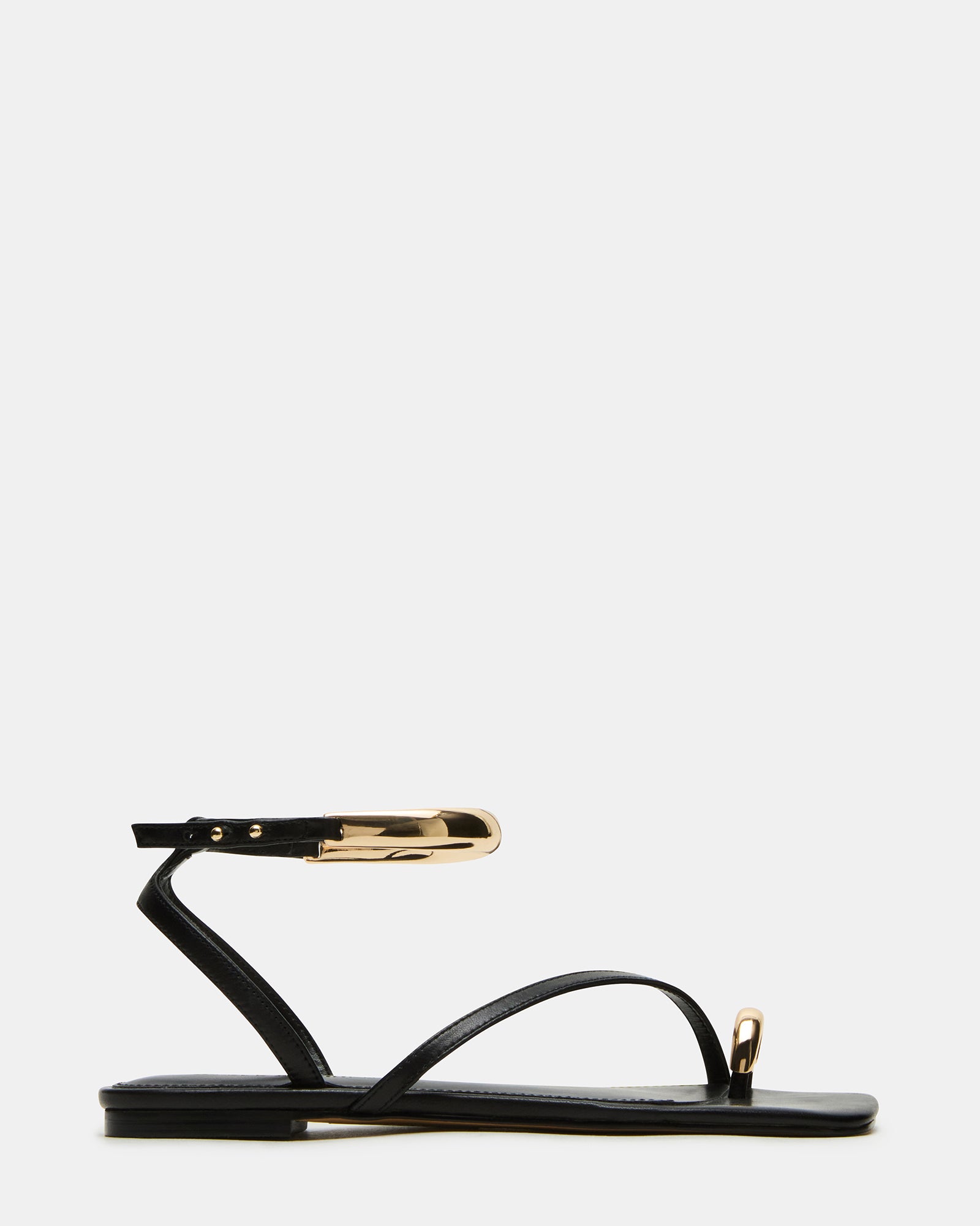 ODYSSEY Black Leather Strappy Square-Toe Women Sandal – Steve Madden