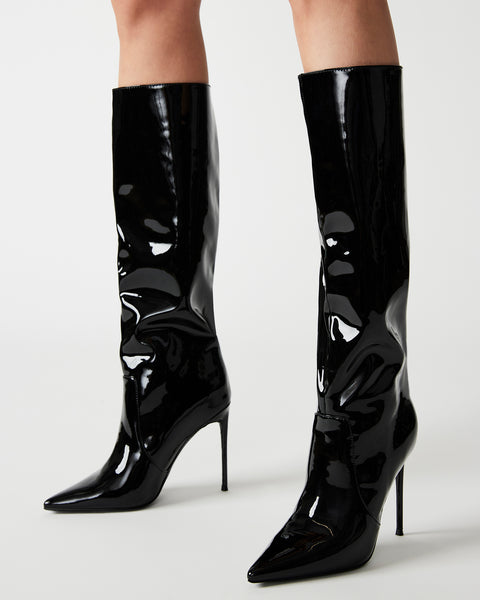 PANTHER Black Patent Knee High Pointed Toe Boot