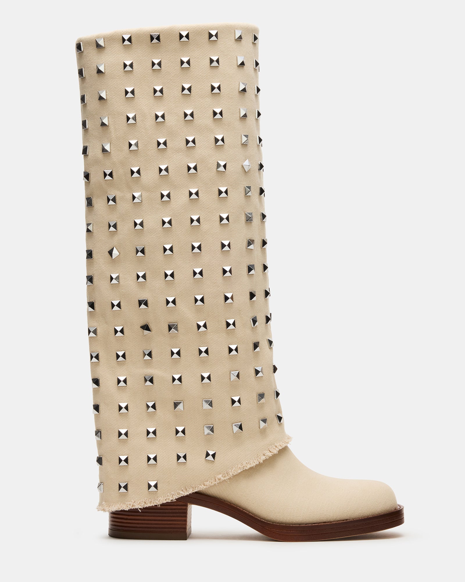 RECON Beige Square-Toe Fold-Over Studded Women's Boots â Steve Madden
