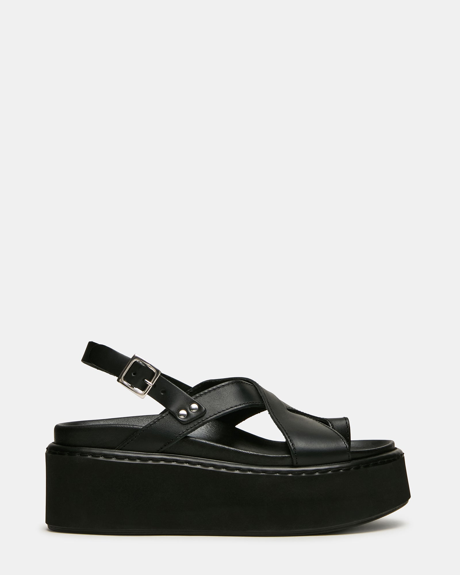 RORY Black Leather Slingback Toe-Strap Footbed Platform 