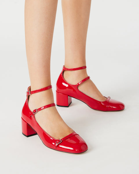 Red patent block heel shoes Clearance