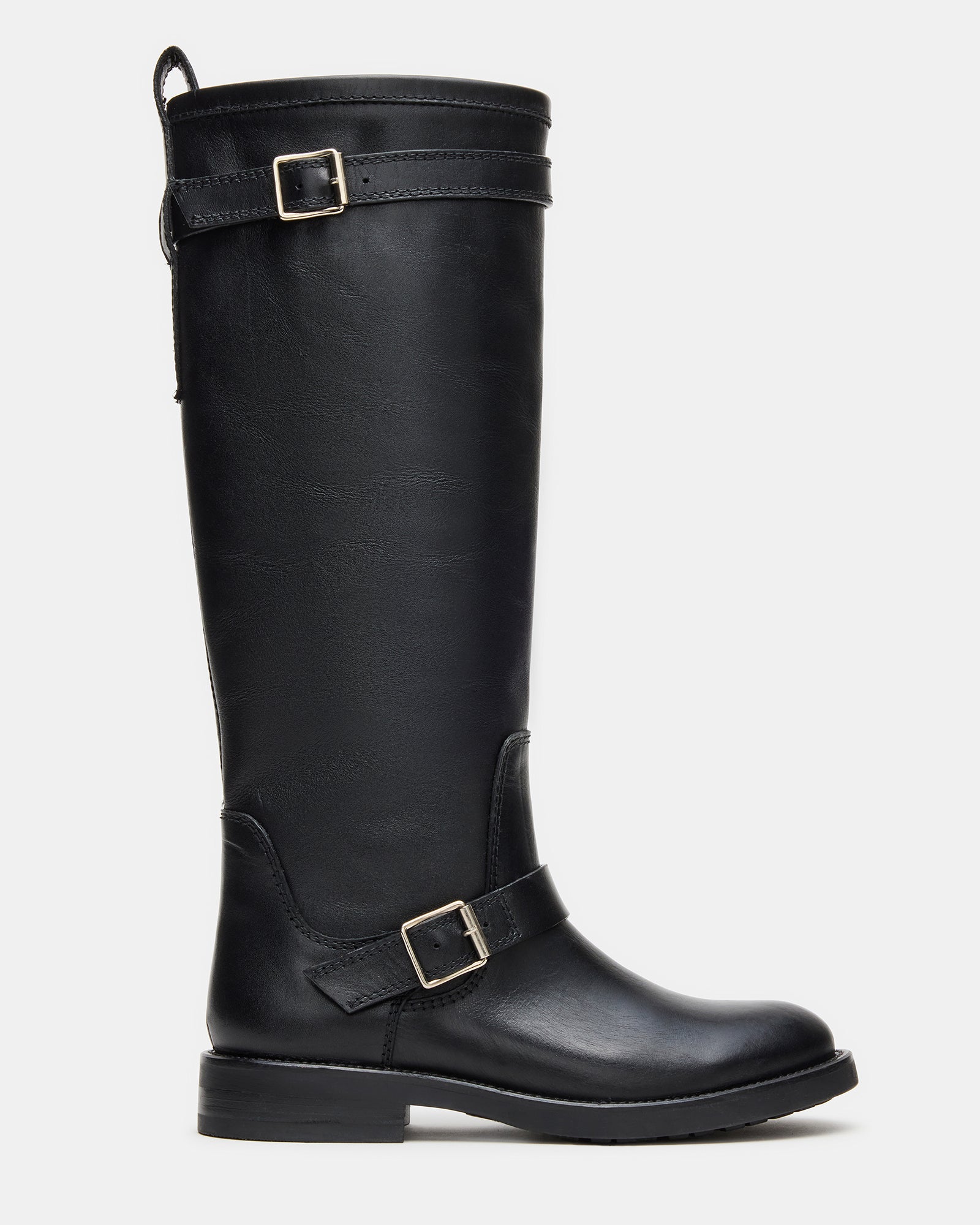 steve madden stokker SADY Black Leather Knee-High Rounded Toe Women's Boot – Steve Madden