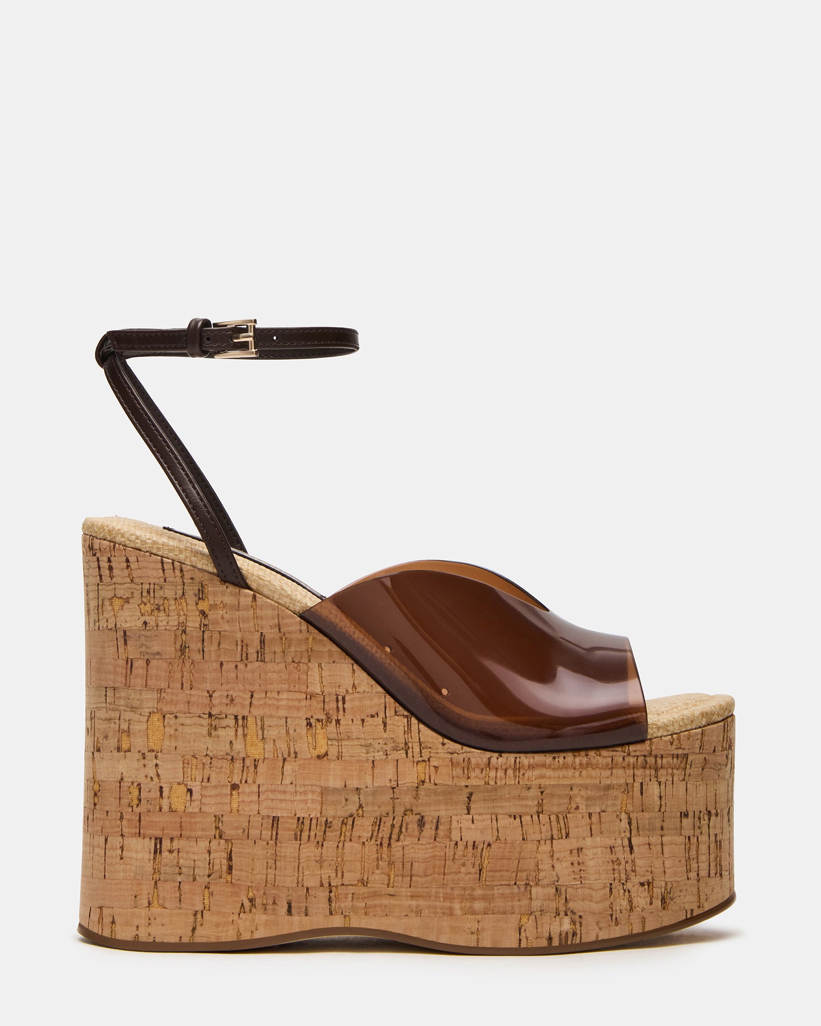 SINAI Brown Square-Toe Platform Wedge Strappy Women's Sandal