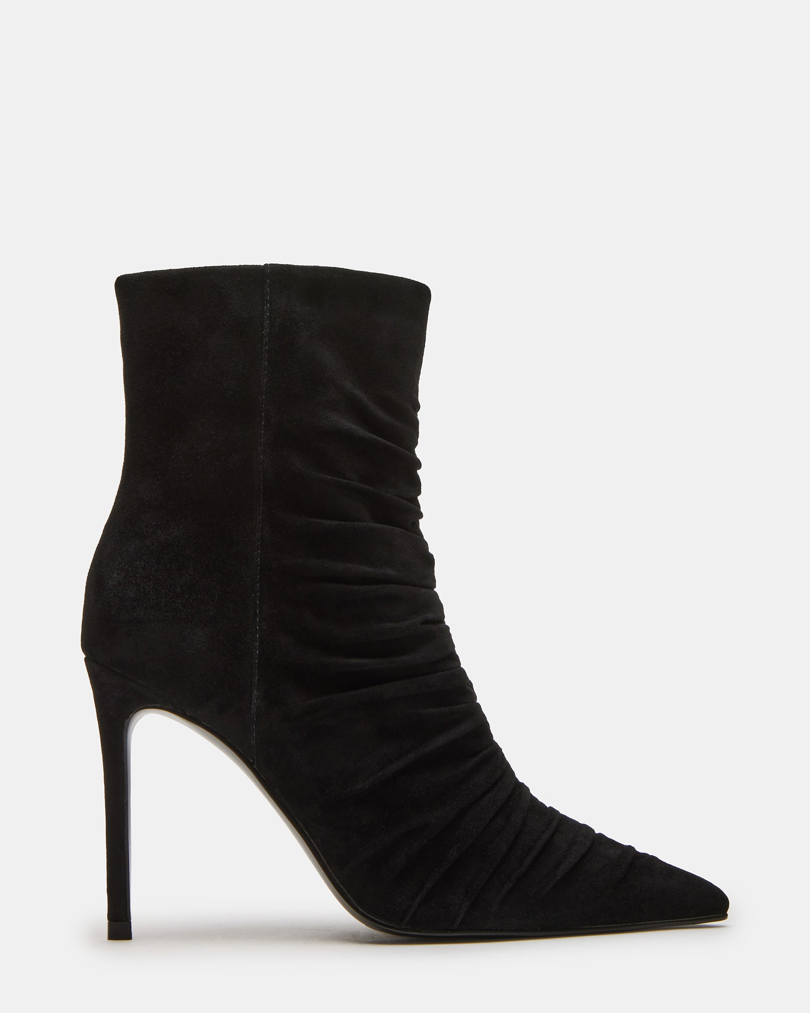 TEASE Black Suede Ruched Pointed Toe Ankle Boot Women's Booties