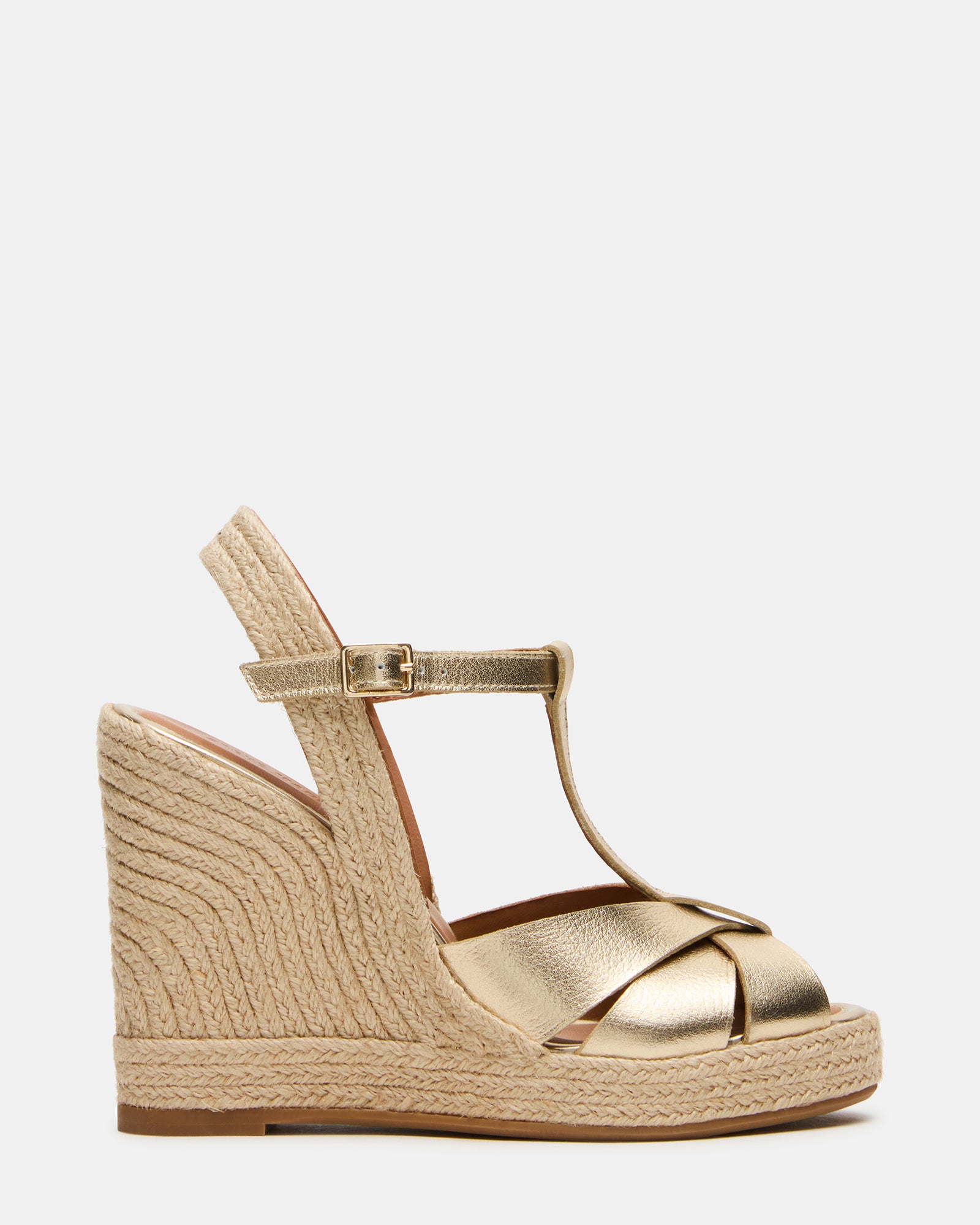THELMA Gold Leather Espadrille Wedge Ankle Strap Women's Sandal