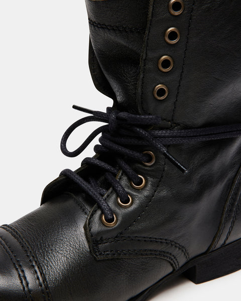 TROOPA Black Leather Combat Boot | Women's Designer Black Combat