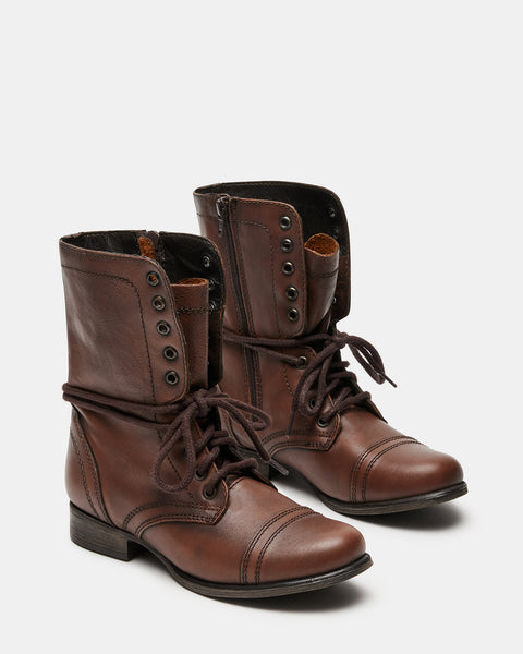TROOPA Brown Leather Combat Boots  Women's Leather Combat Boots – Steve  Madden