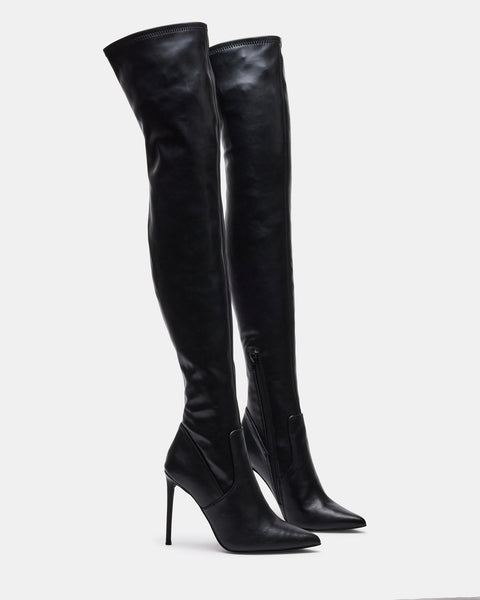 LOUIS VUITTON Military Black Leather Knee- High Heel Boots Size 38