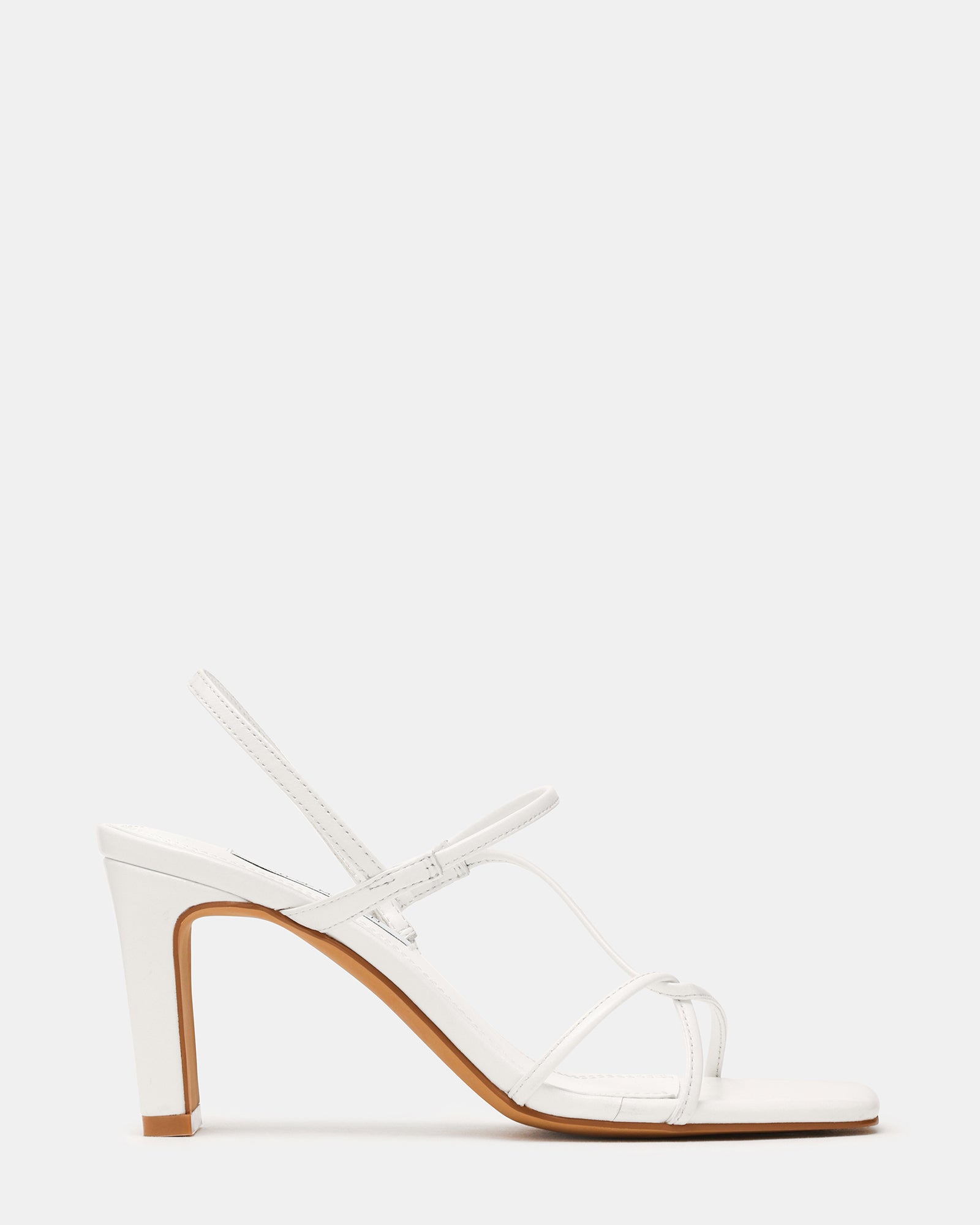 VINETIA White Leather Strappy Square-Toe Women's Block Heel