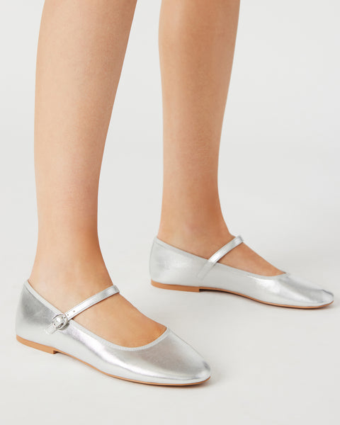 Confident Pairing with Silver Ballet Flats